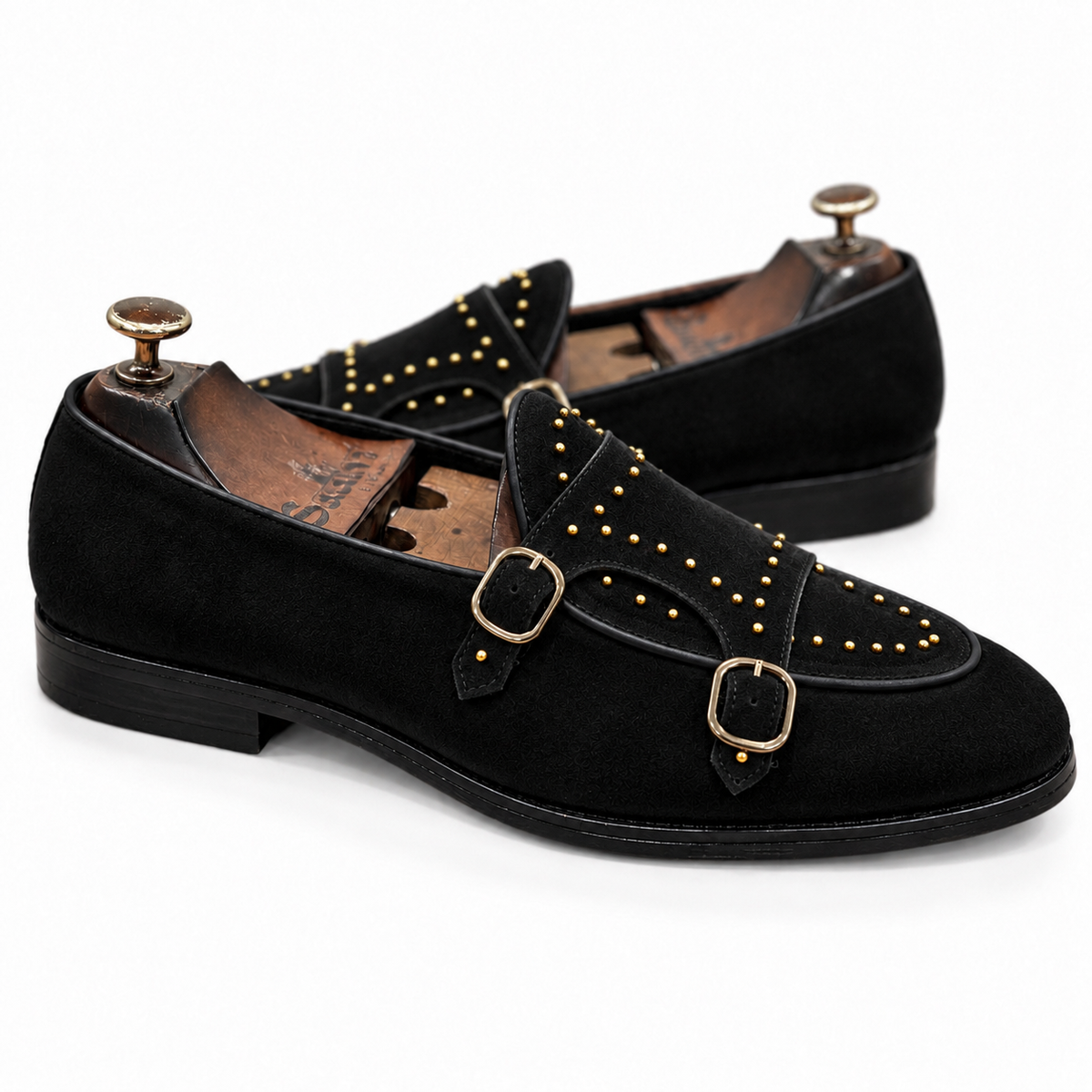 Noir Royale Studded Double Monk Straps