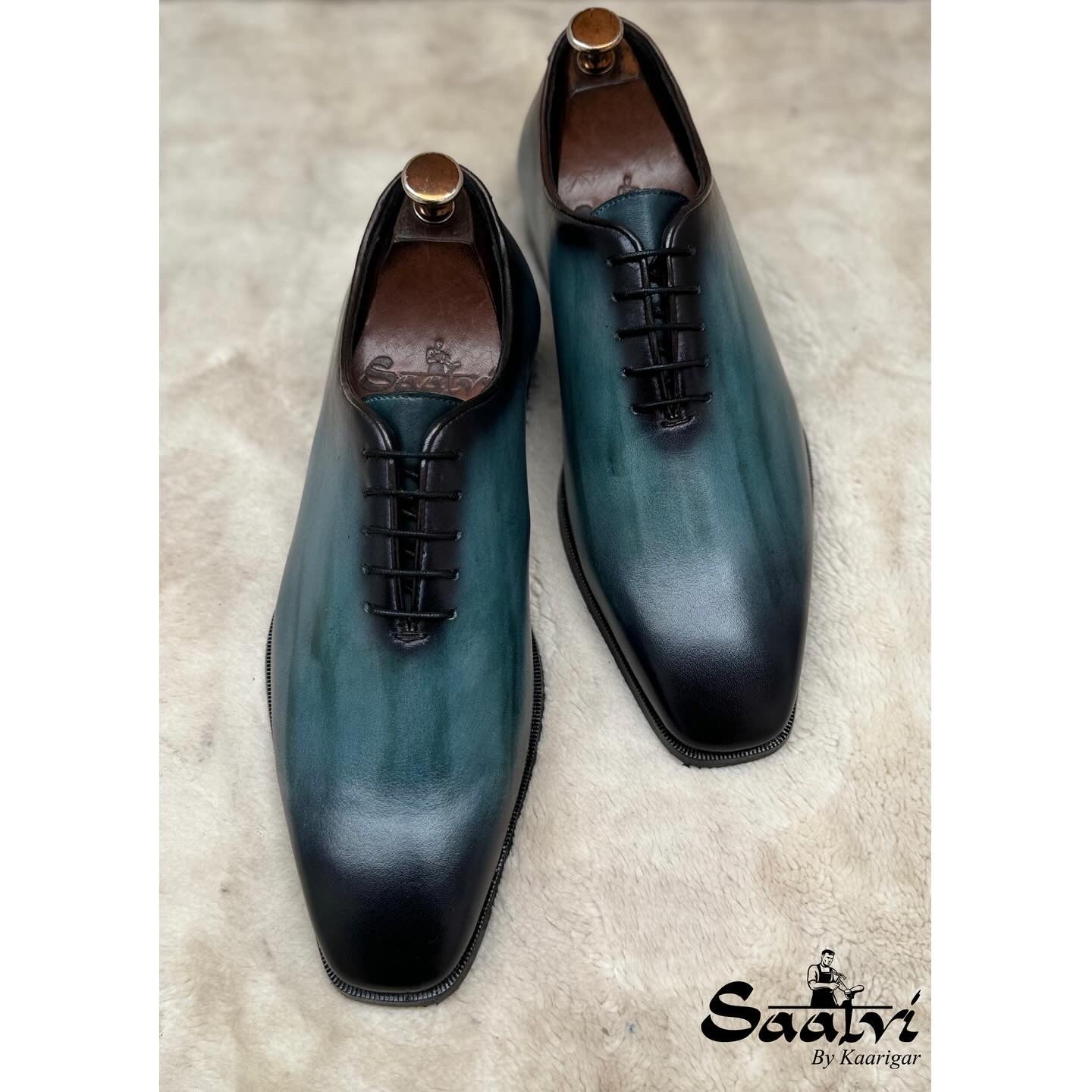 Aqua Wholecut Hand Patina Oxfords