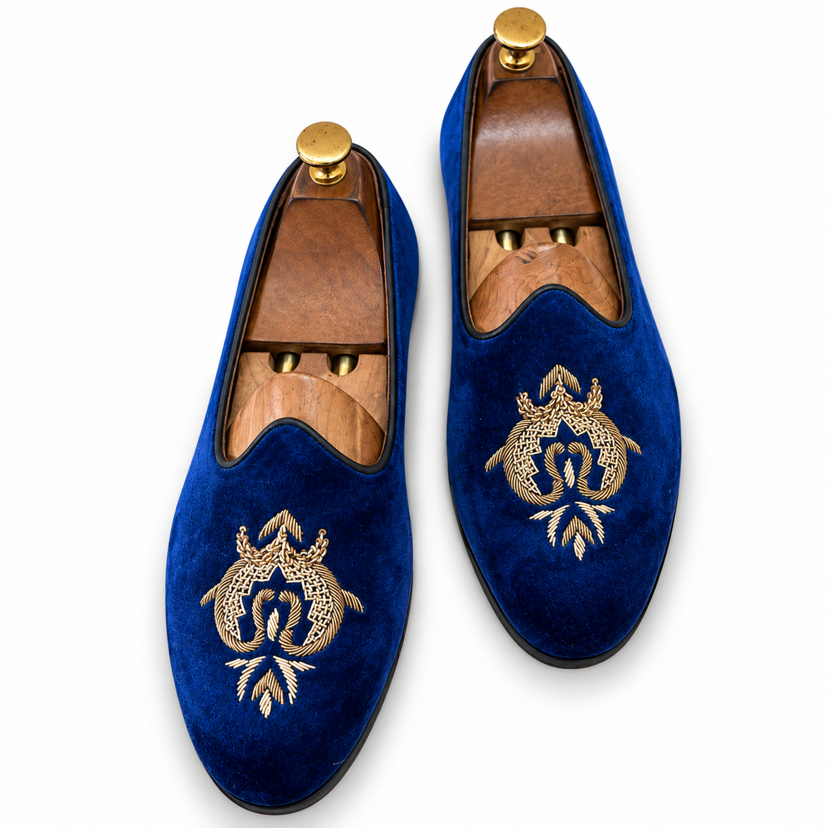 Blue Velvet Crown Zardosi Embroidery
