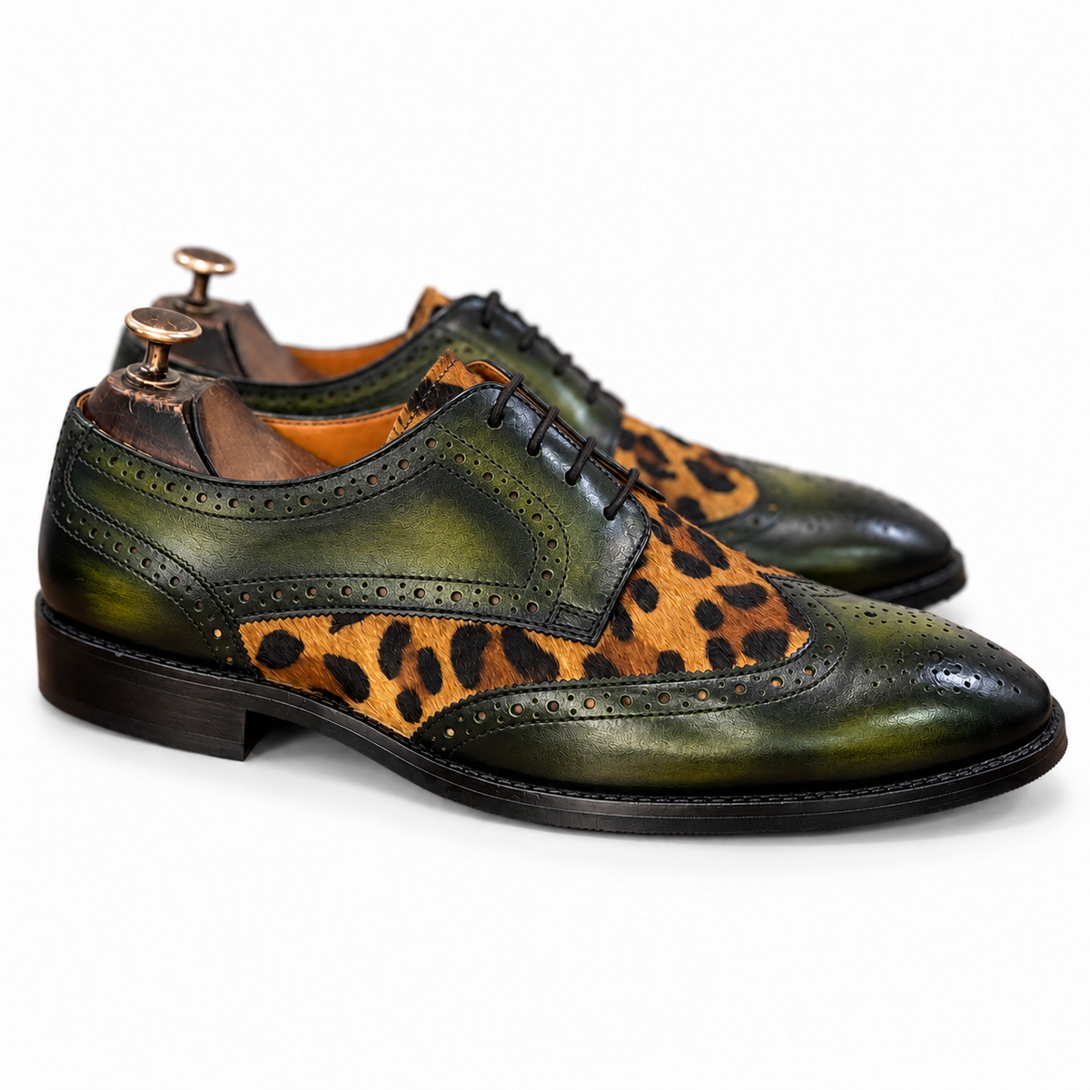 Verde Leopard Brogue Derby Shoes
