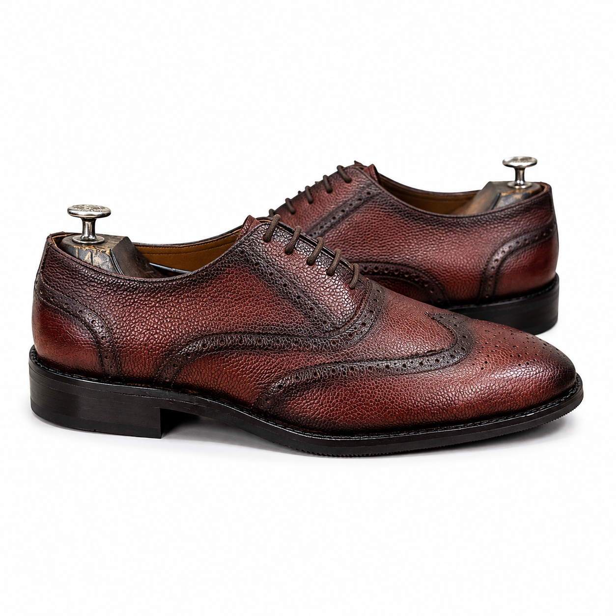 Burgundy Textured Wingtip Brogue Oxford Shoes