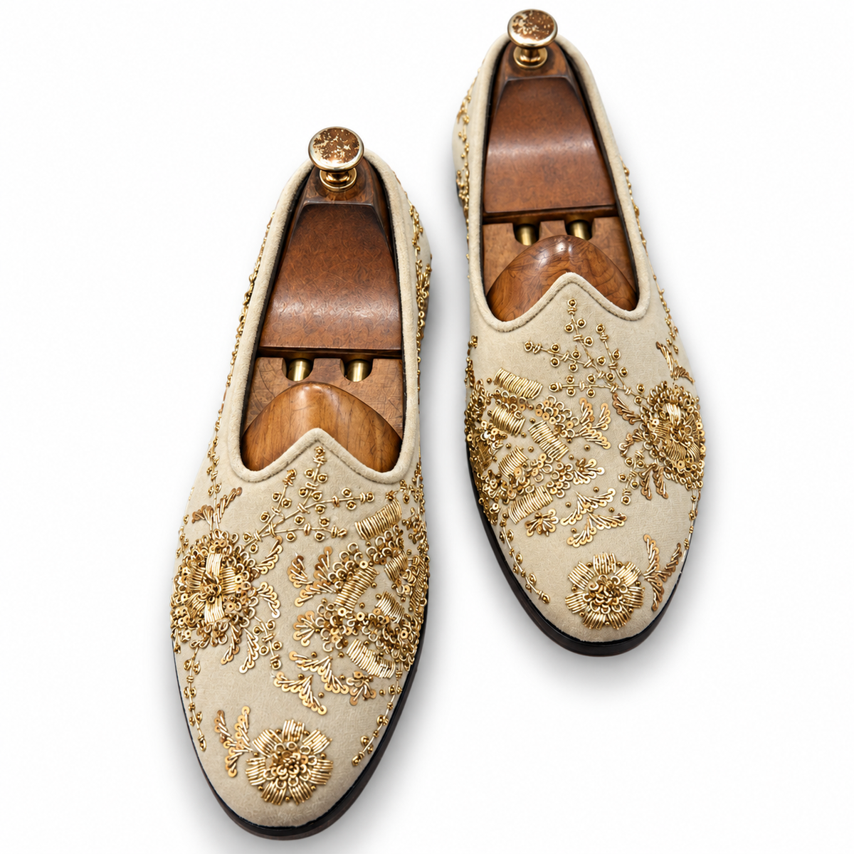 Jalsa Cream Velvet Zardosi Embroidered Loafers
