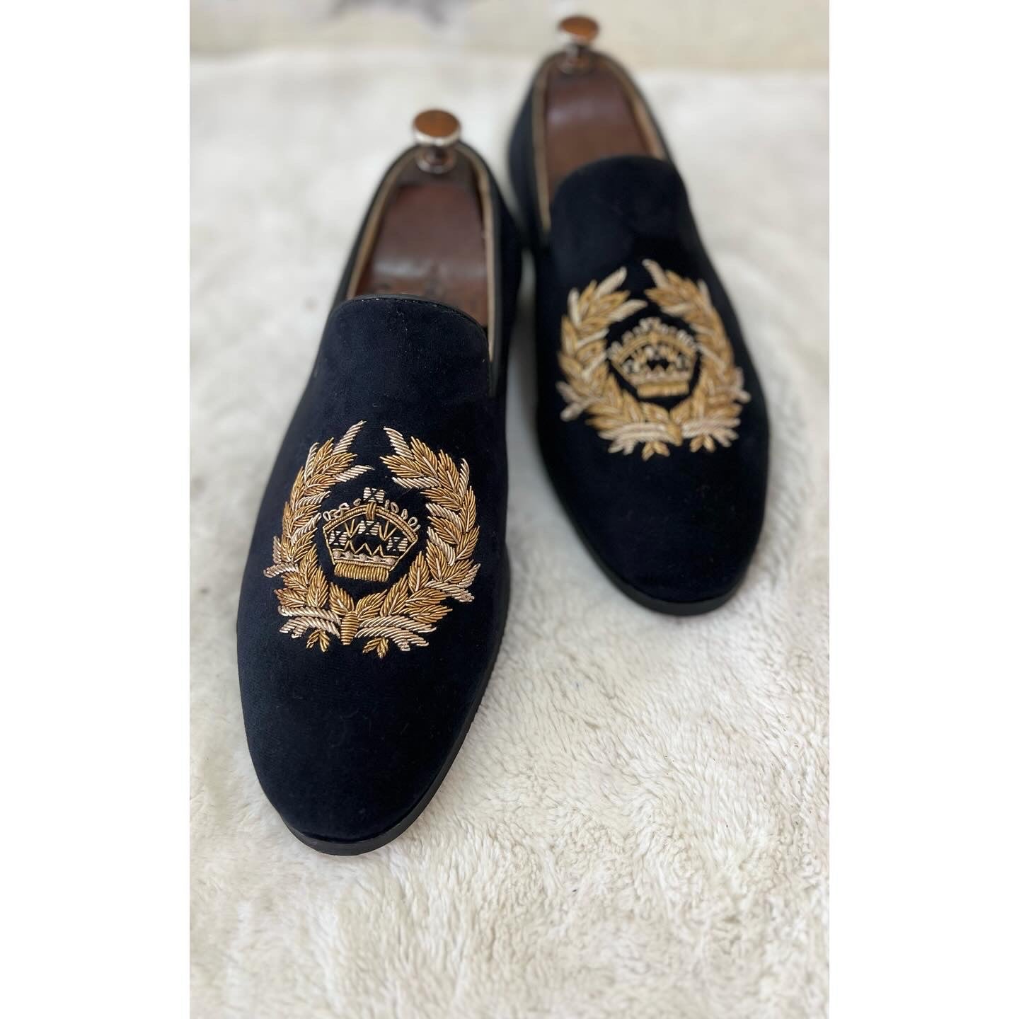 Black Crown Embroidery Slipons