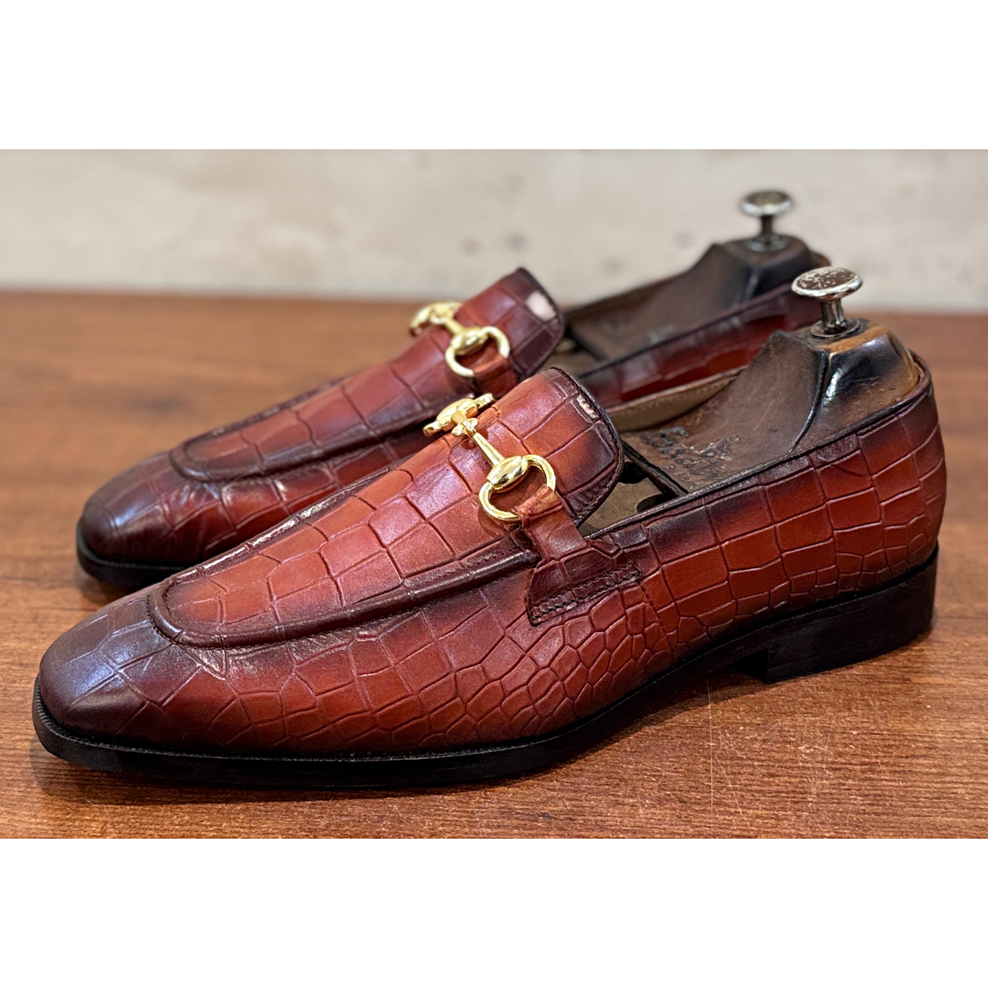 Savoy Spectator Monaco Croco Horsebit Loafers – Cognac Brown