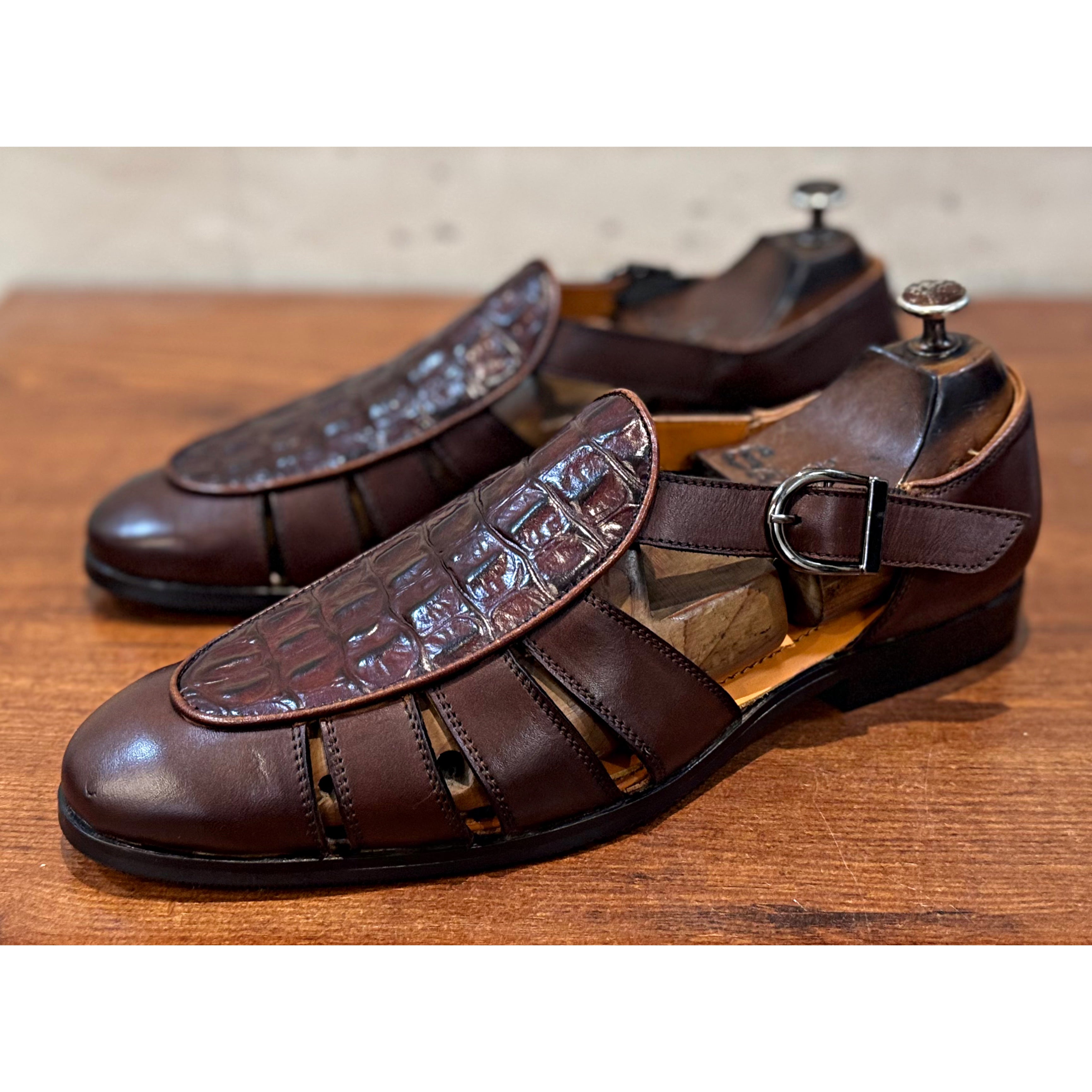 Tan Brown Roman Sandal Croco