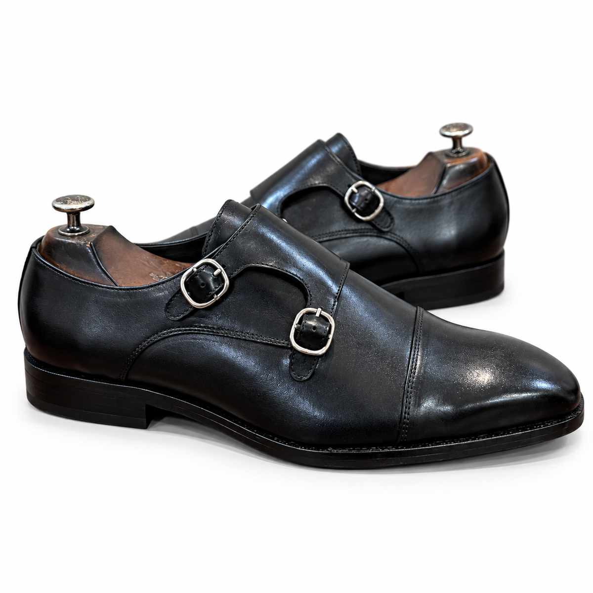 Noir Double Monk Strap Shoes for Men