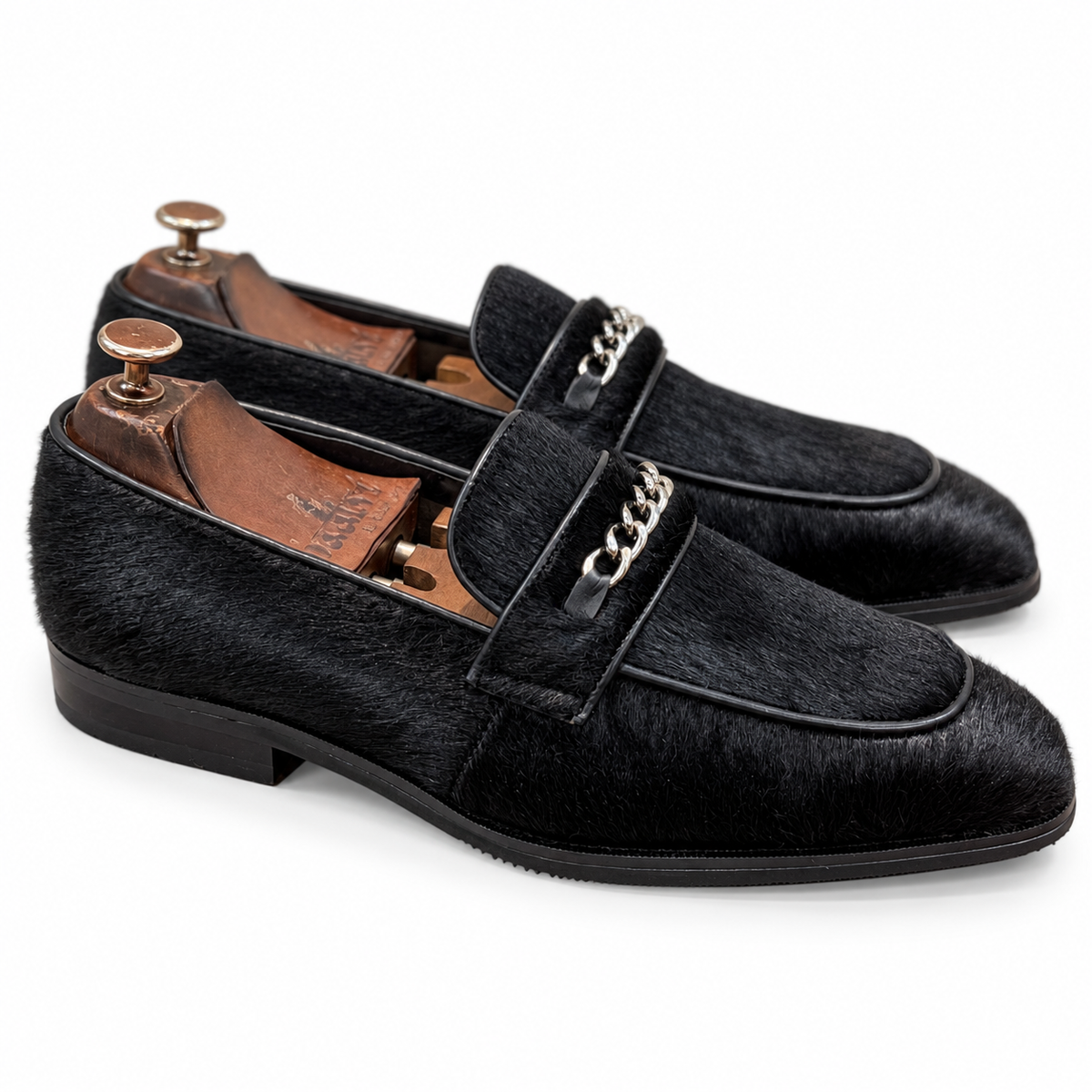 Black Hair-On Chain Loafers for Men