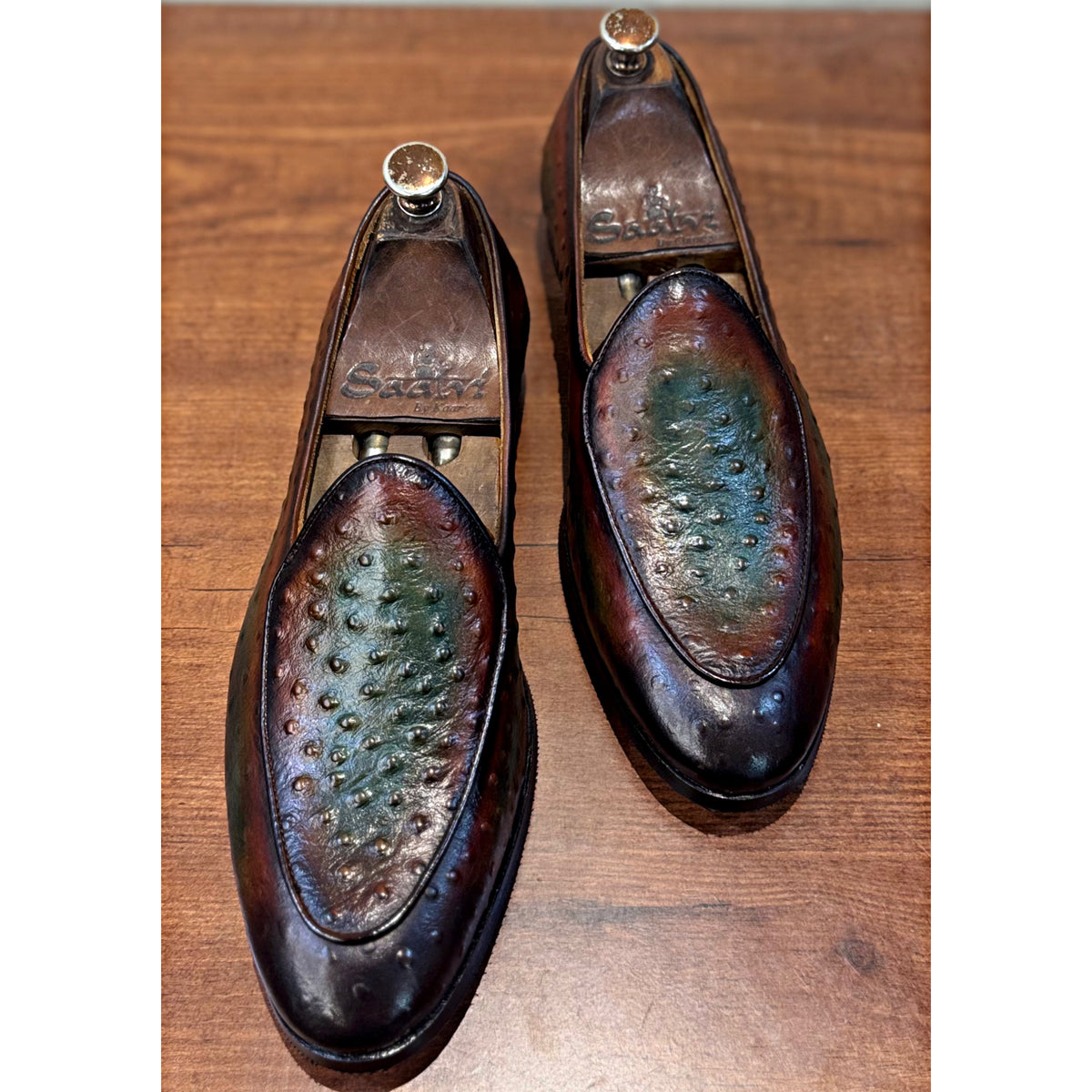 Belgian Loafers Ostrich Hand Patina