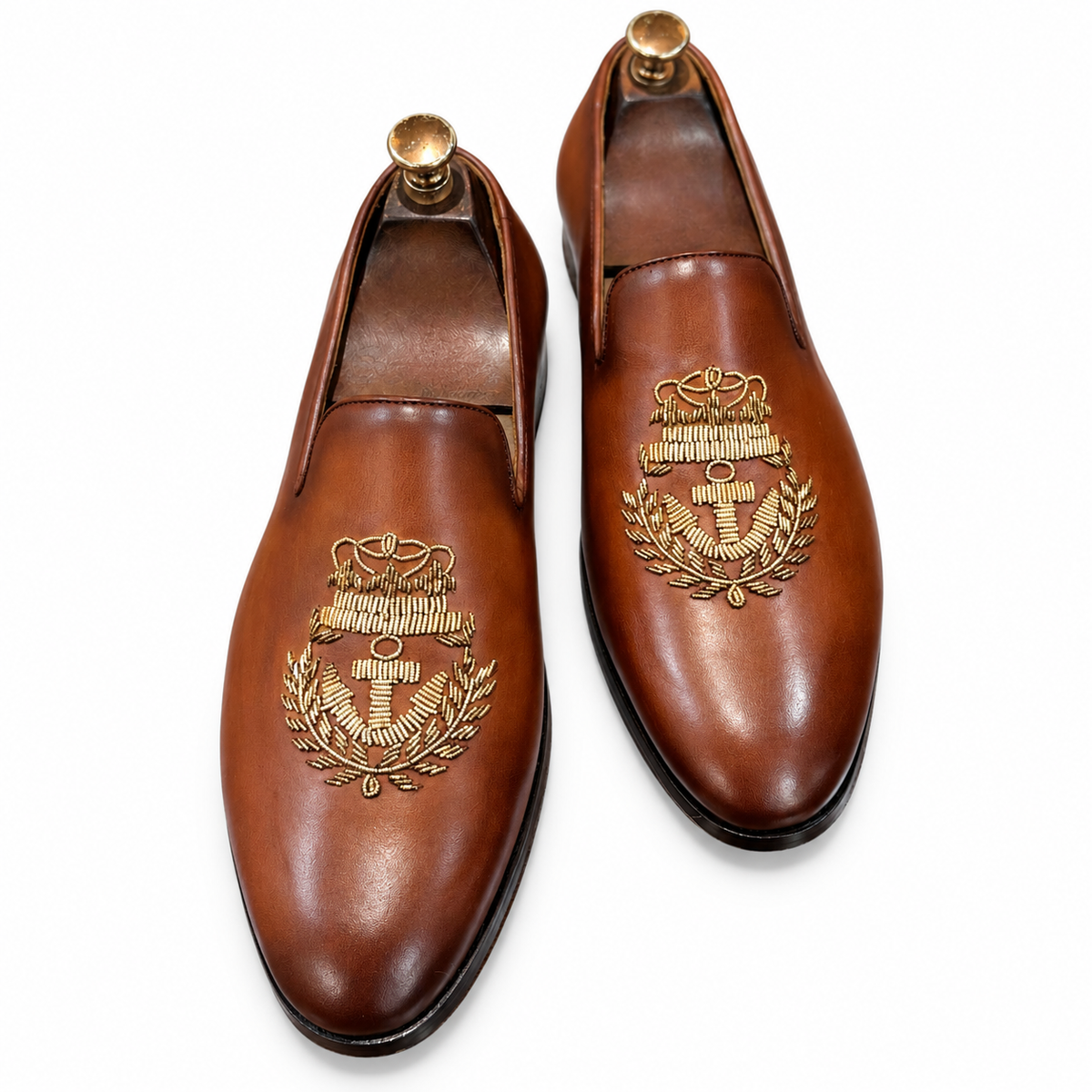 Anchor Royale Brown Embroidered Slip-On Shoes