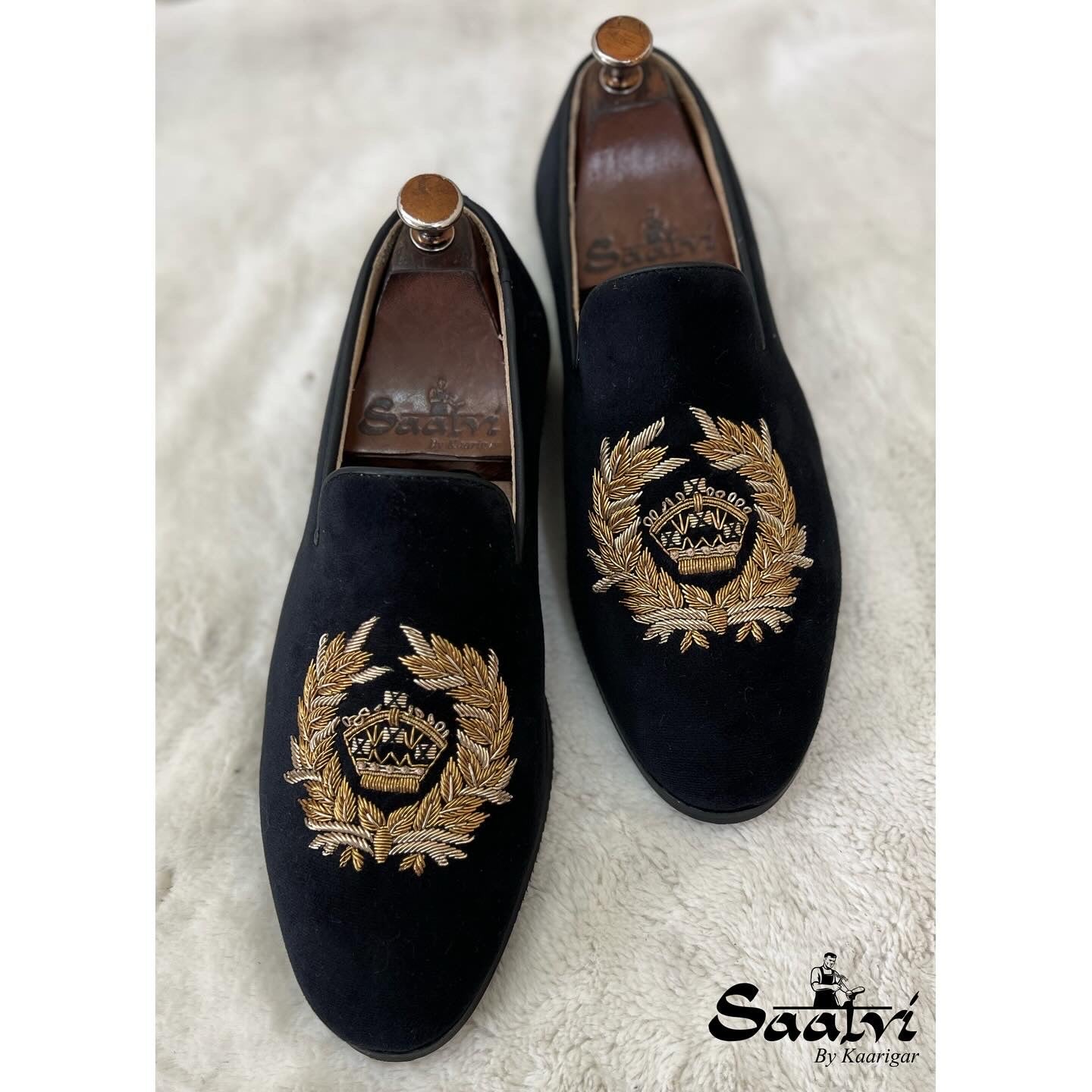 Black Crown Embroidery Slipons