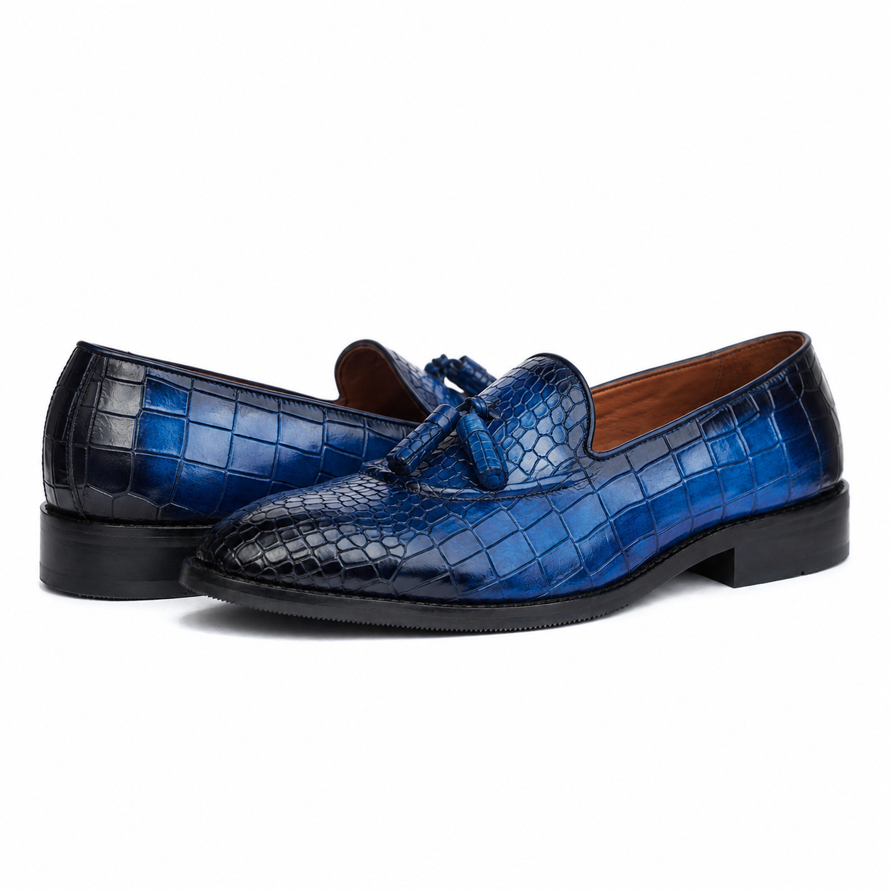 The Riviera Azure – Navy Croc Tassel Loafers