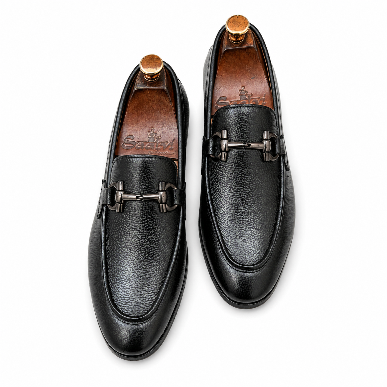 Pebble Grain Horsebit Loafers – Black