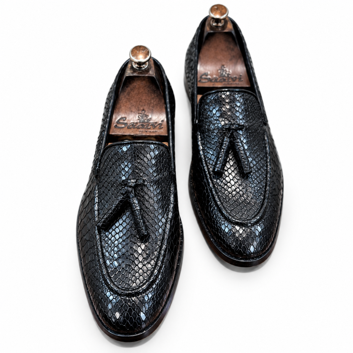 Noir Serpent Royale Tassel Loafers