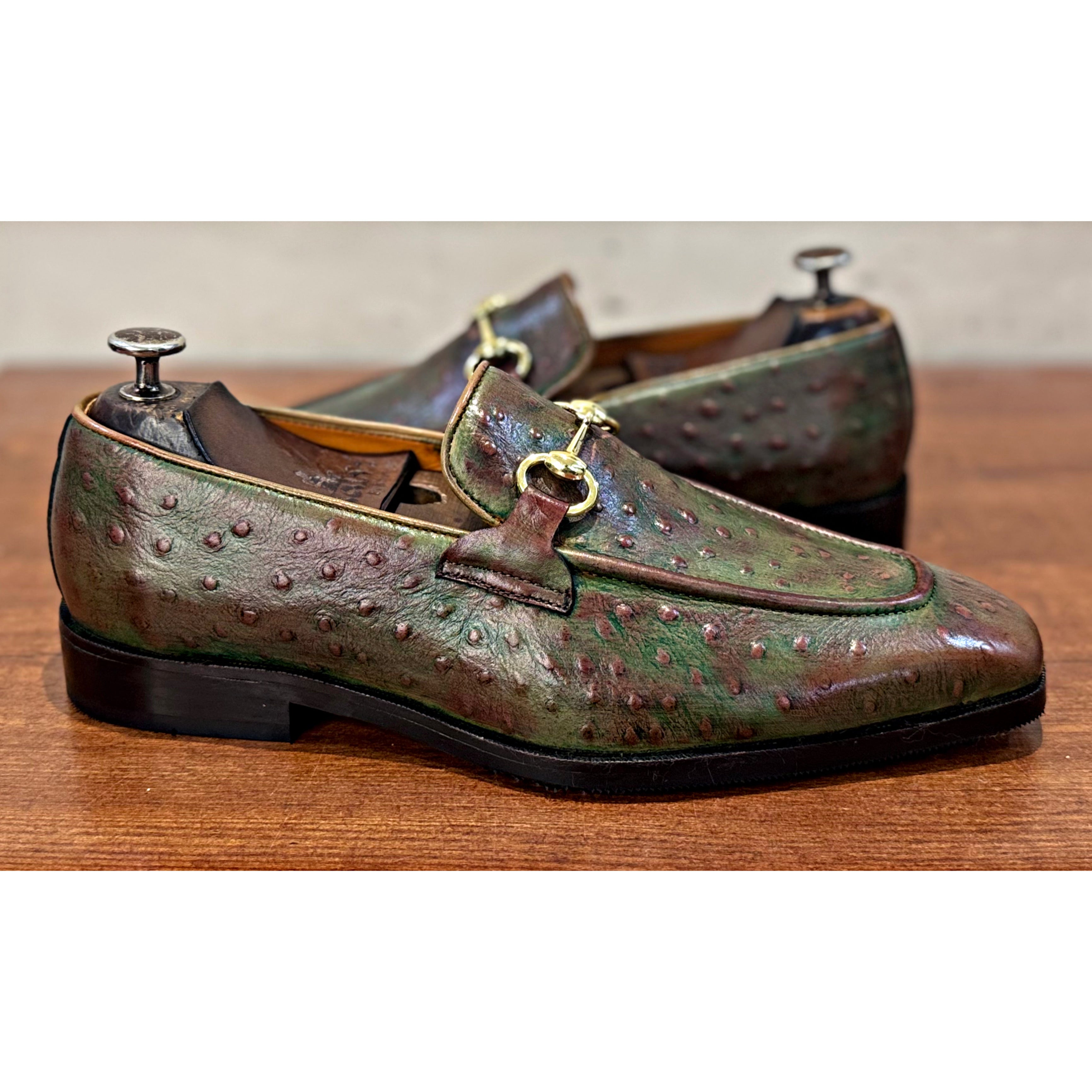 Ostrich Embossed Loafers Antiqued