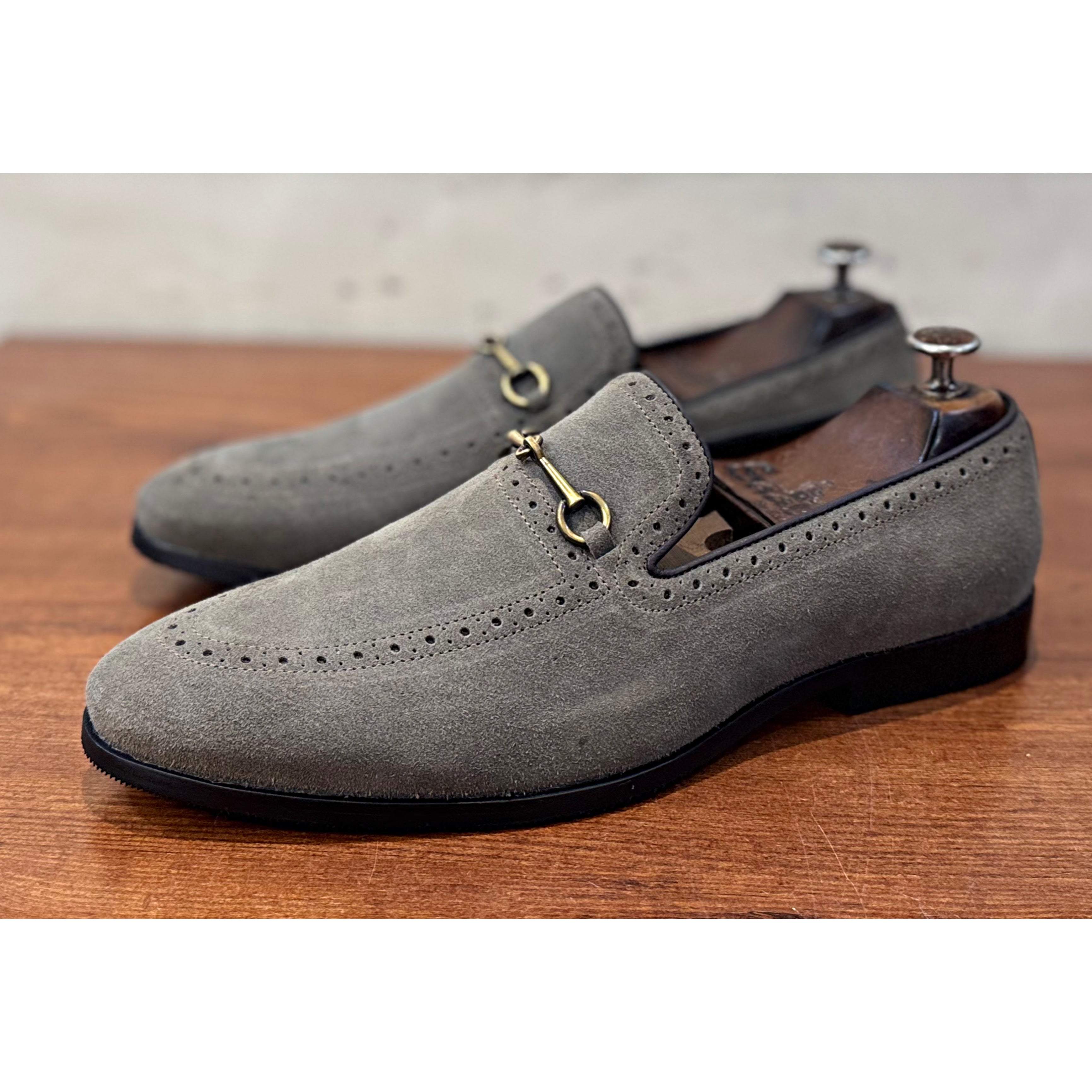 Semi Brogues Grey Suede Loafers