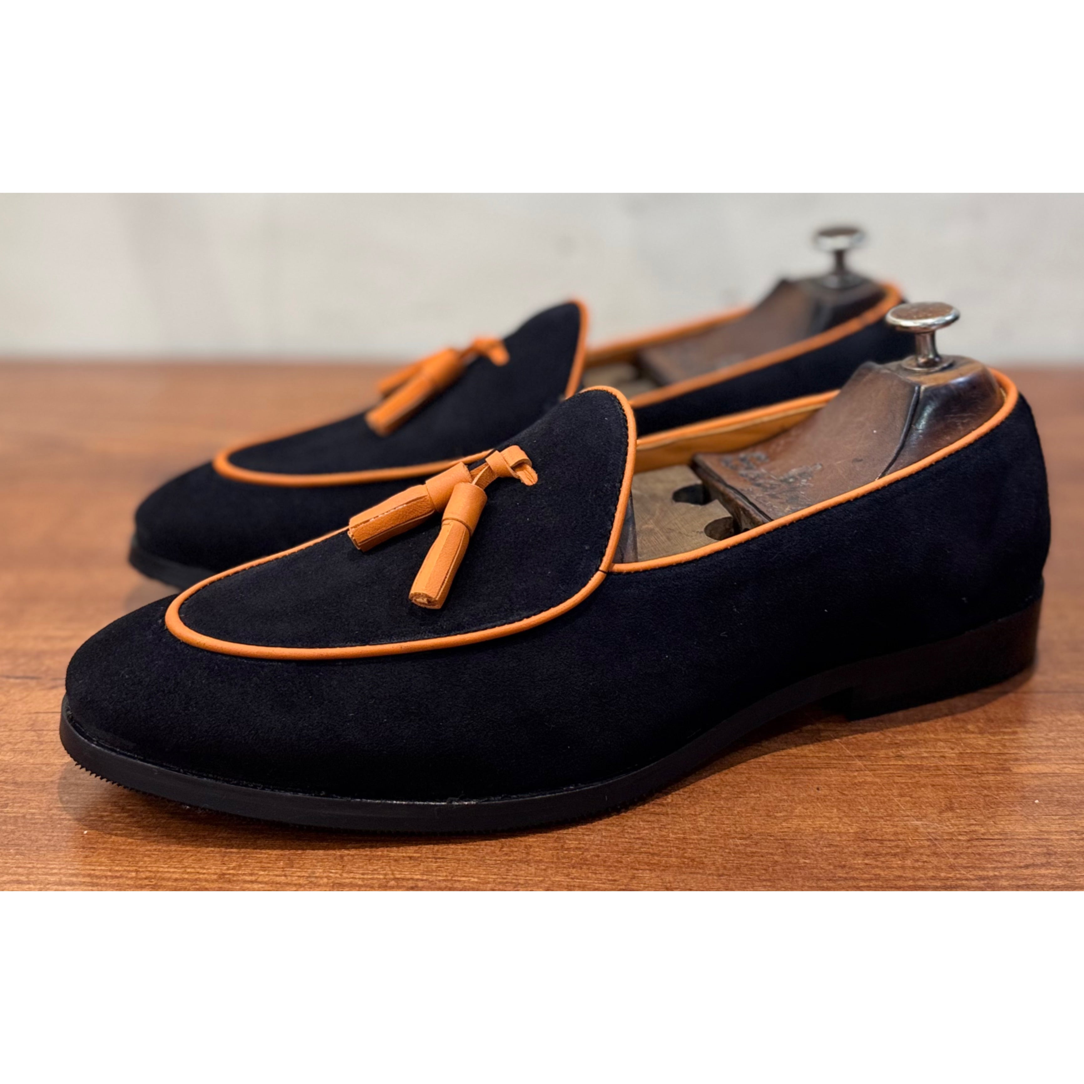 Black Suede Belgian Loafers Tassels