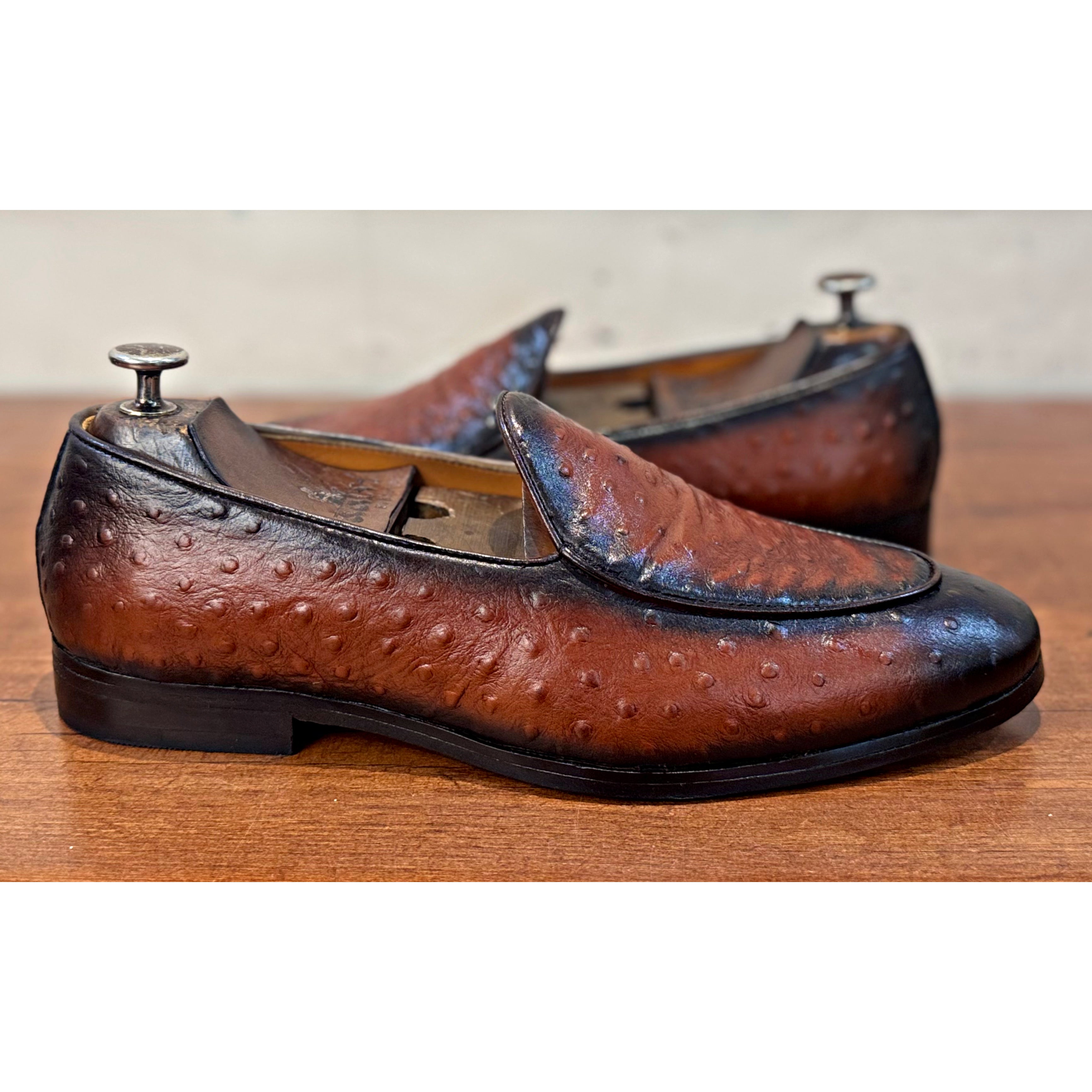 Belgian Loafers Ostrich Embossed Tan