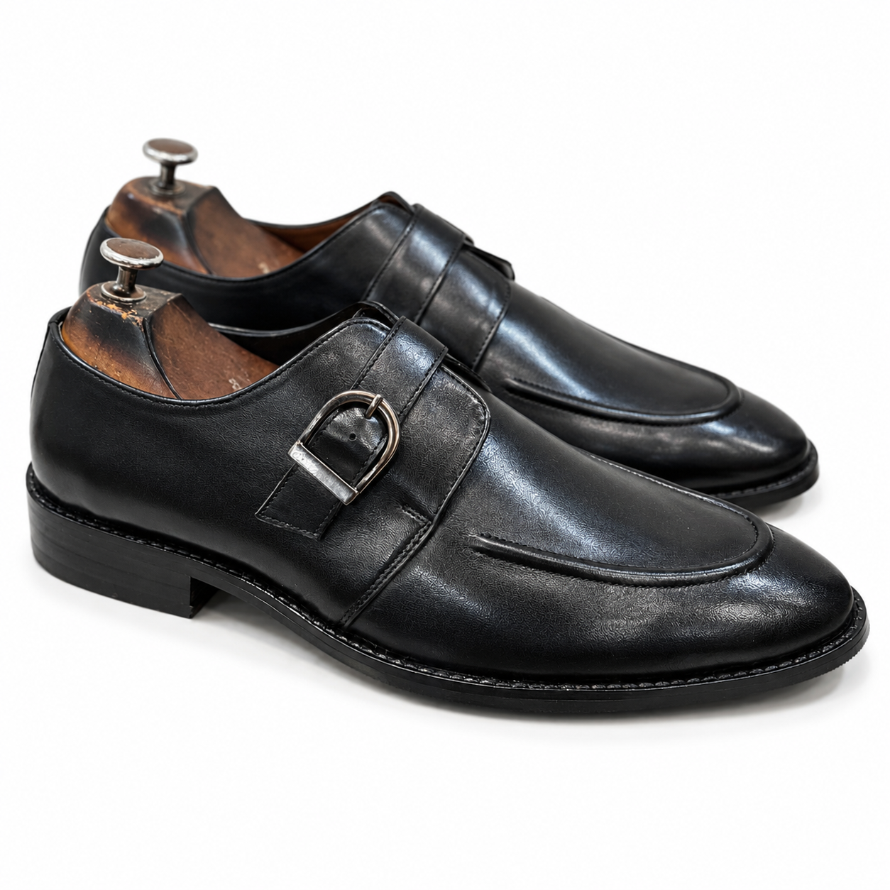 Black Apron-Toe Monk Strap