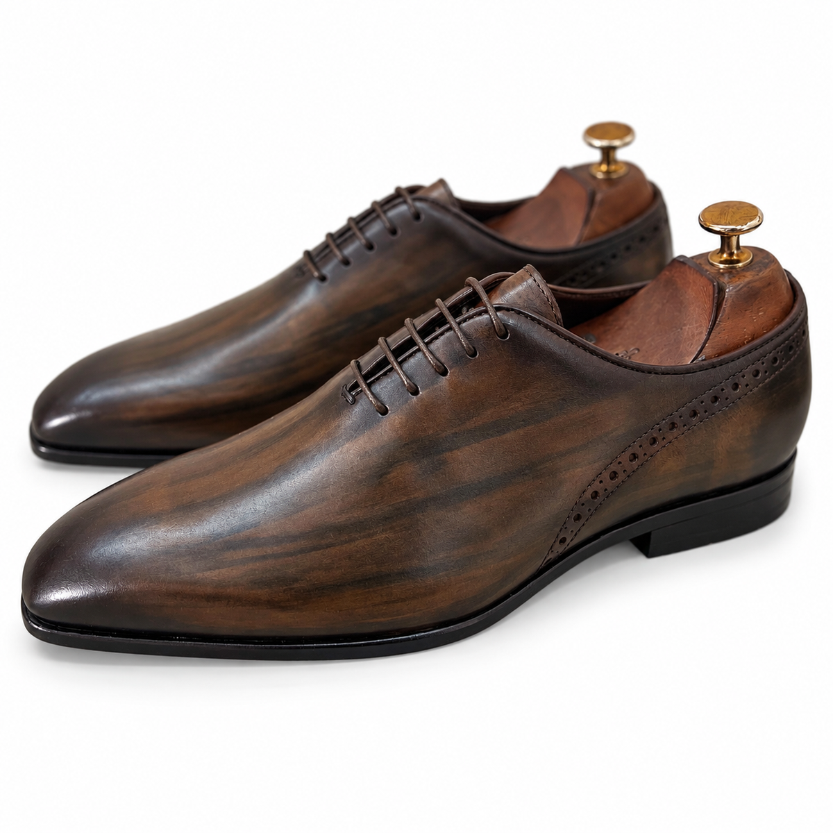 Saalvi Heritage Brown Hand-Patina Leather Oxford Shoes for Men