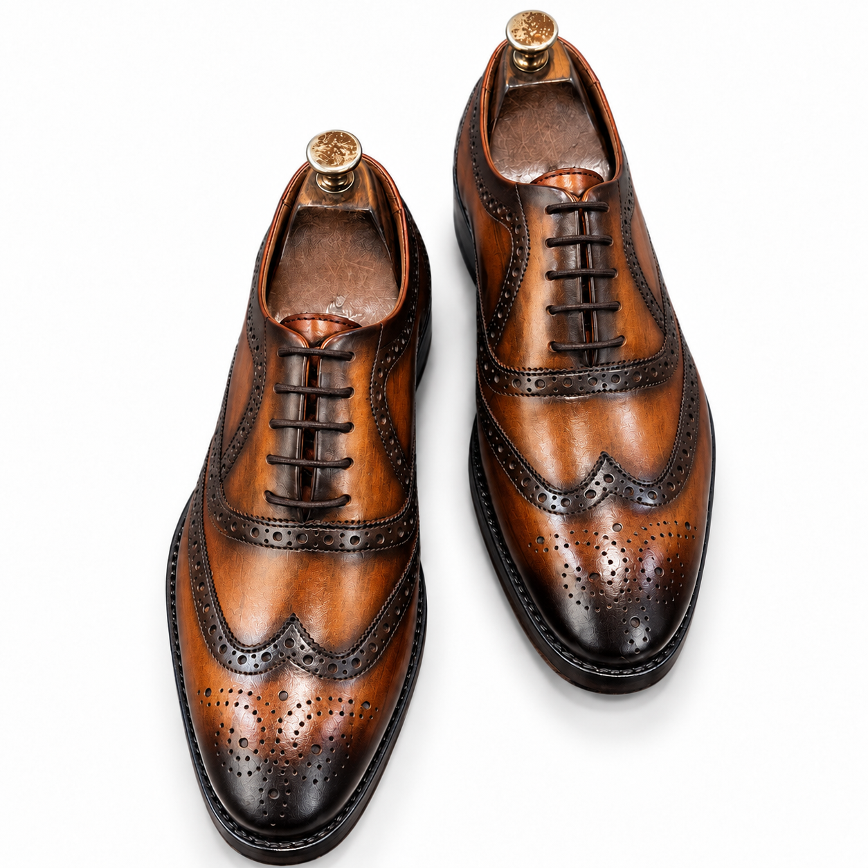 Cognac Royale Hand-Patina Wingtip Oxford Shoes