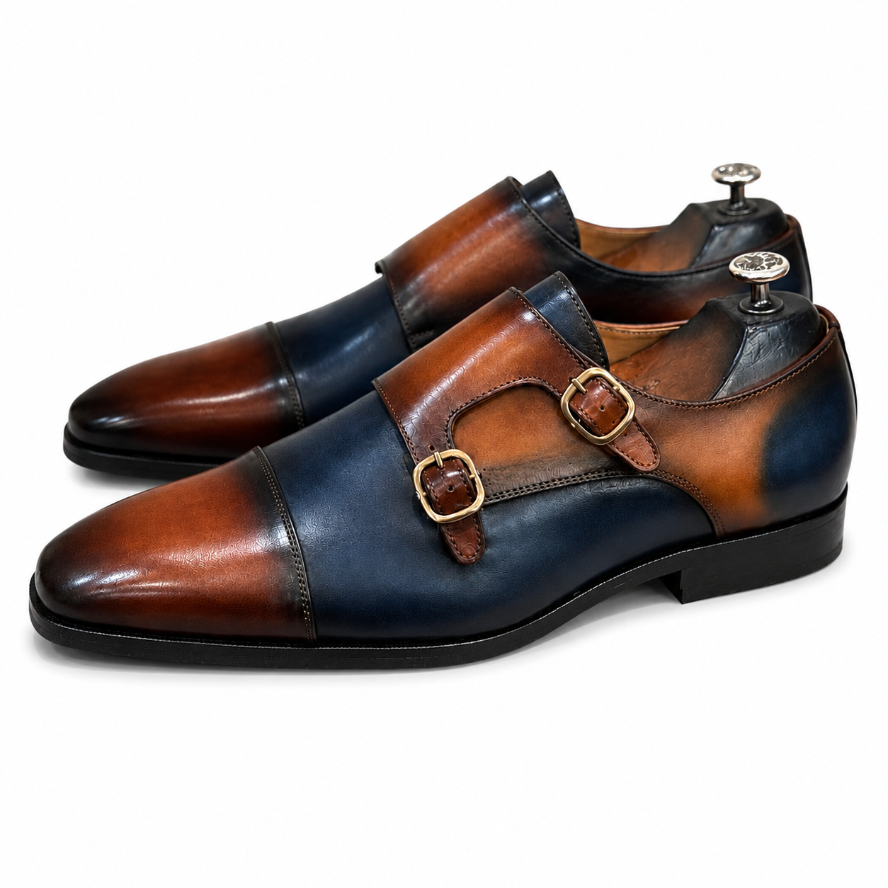 The Belgravia Admiral – Navy & Cognac Double Monk Strap Shoes