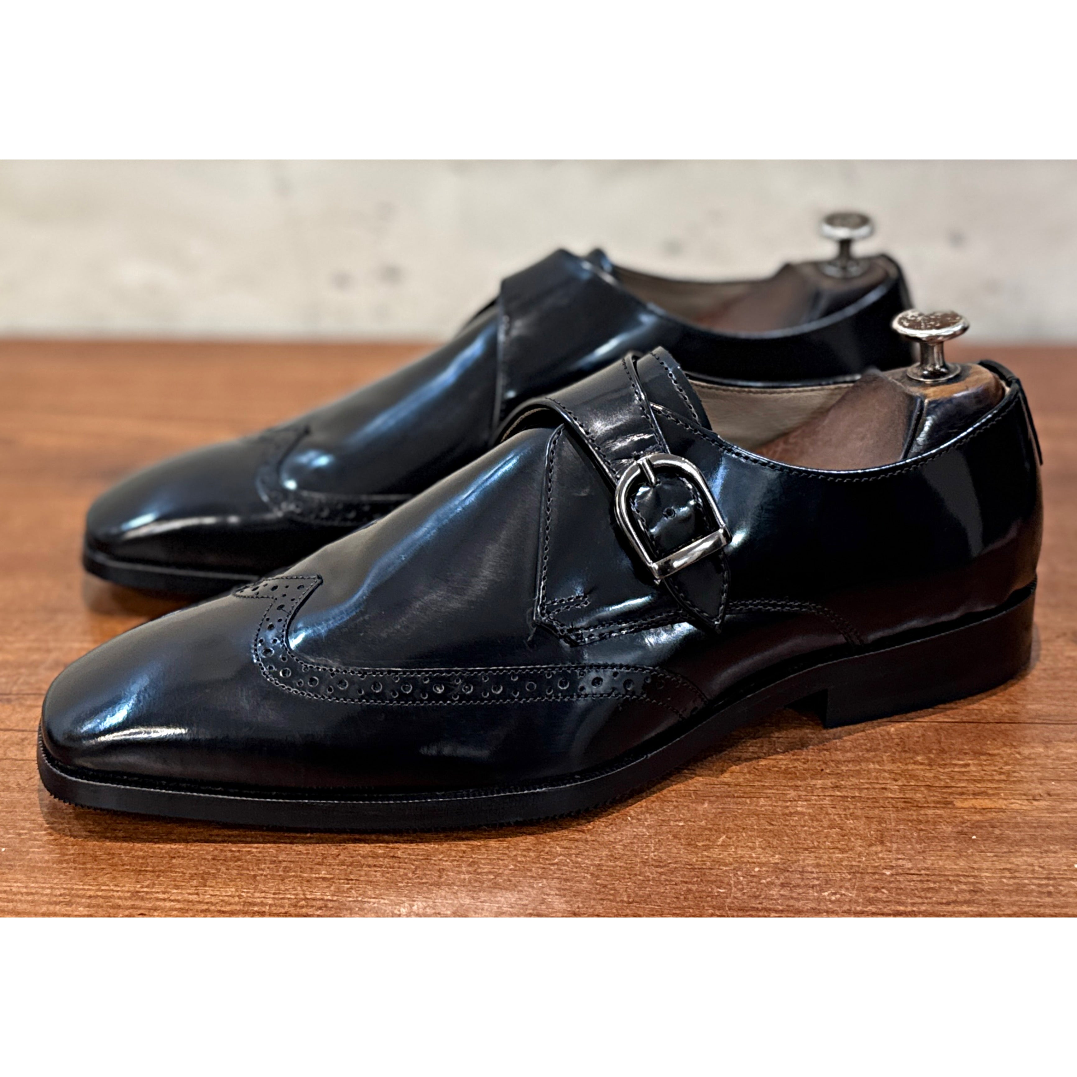 Black Patent Leather Monk Strap Shoes – Luxury Single Buckle Formal Dress Shoes