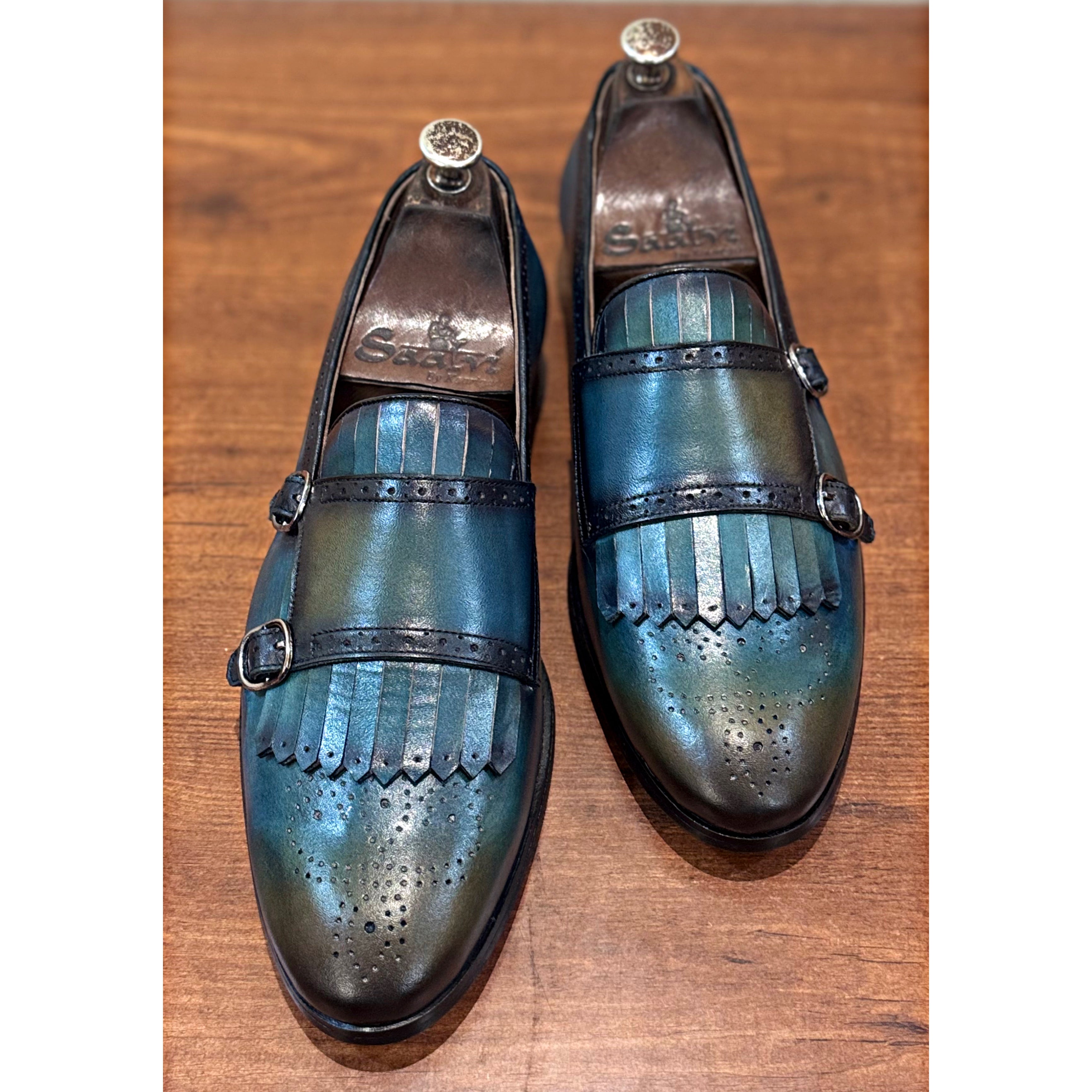 Double Strap Monk Fringes Aqua
