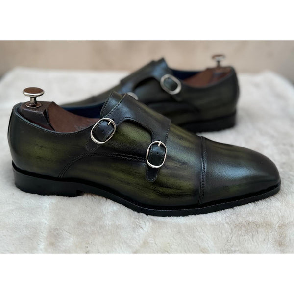 Green Hand Patina Double Monk Strap