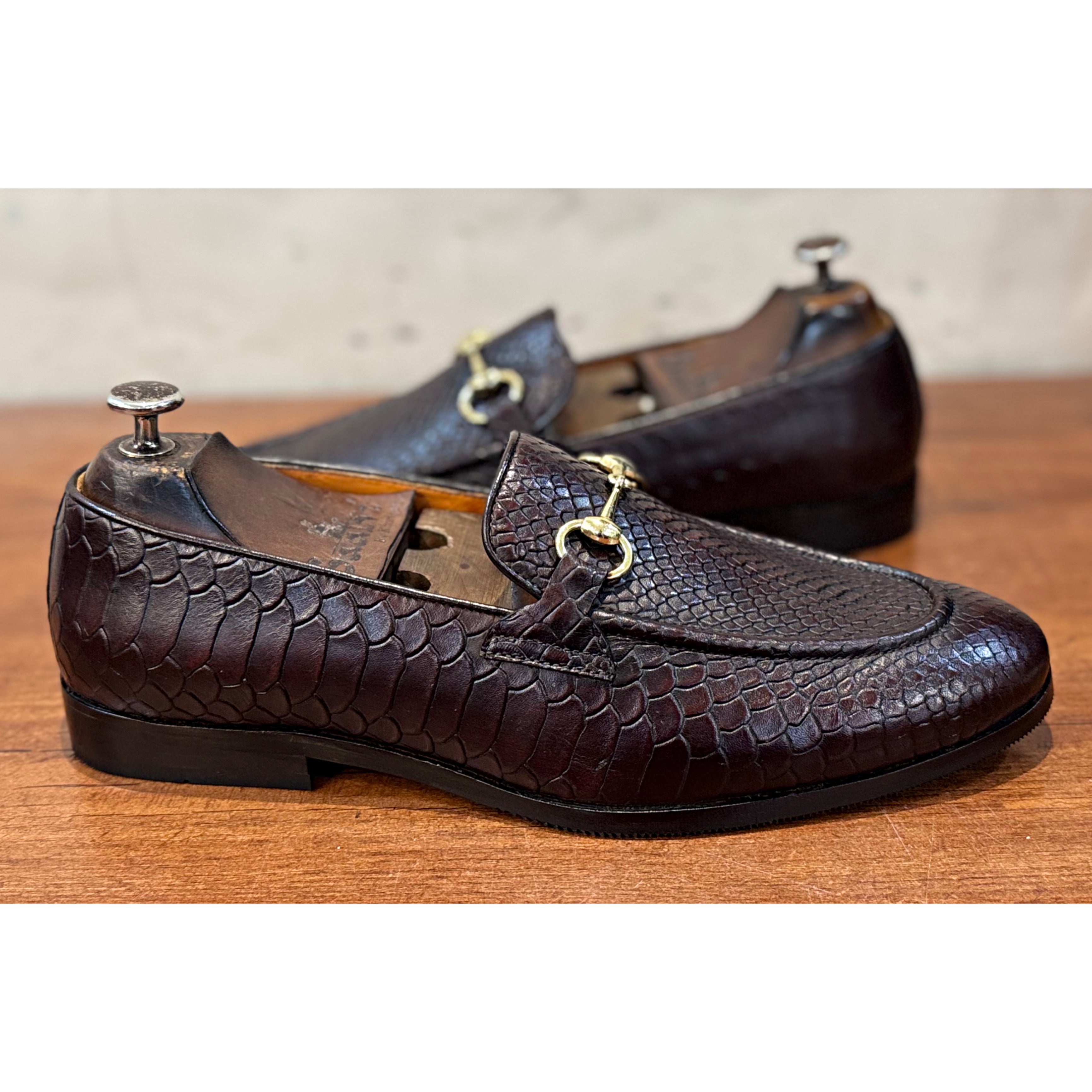 Python Embossed Horsebit Loafers Brown