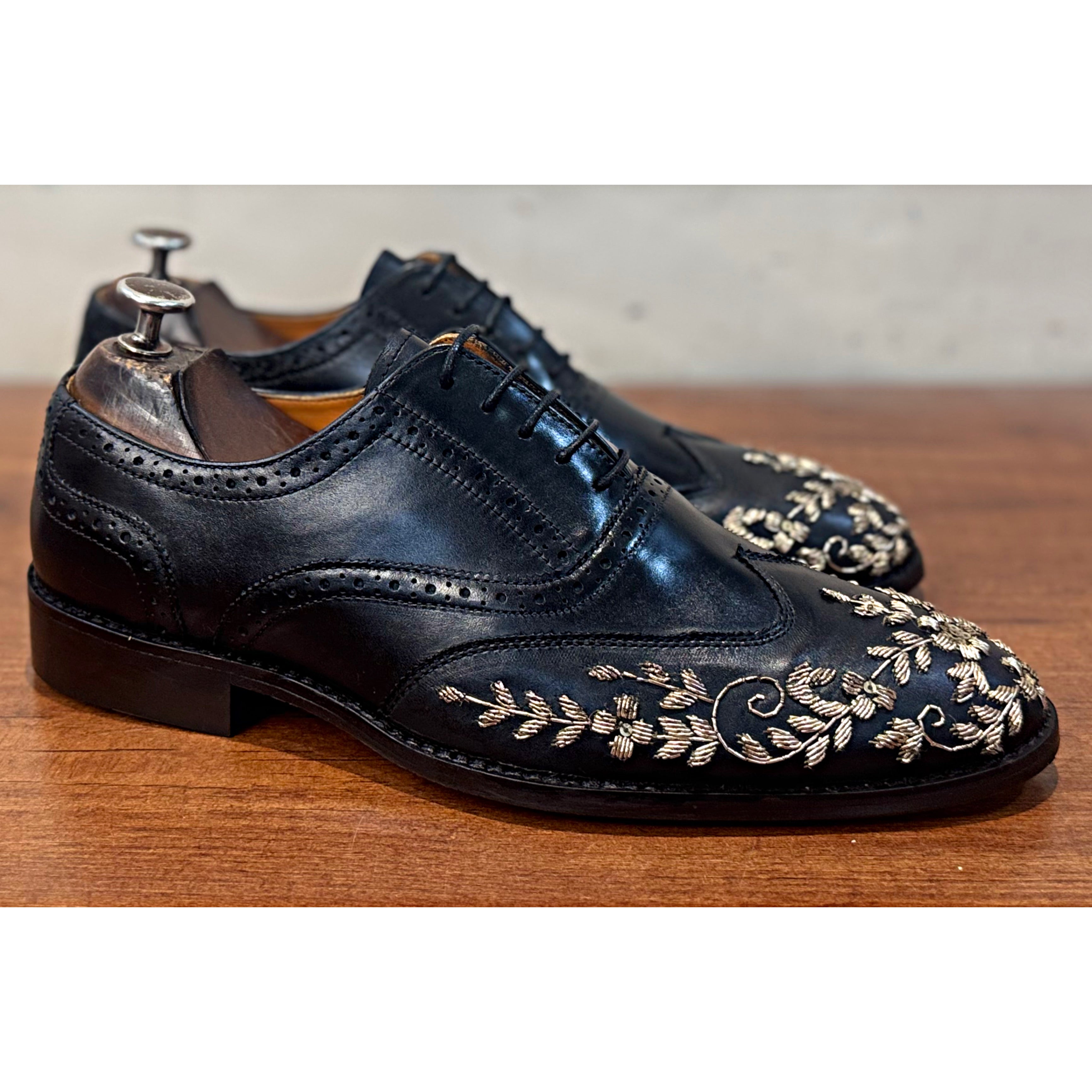 Golden Zardosi Wingtip Black Lace ups