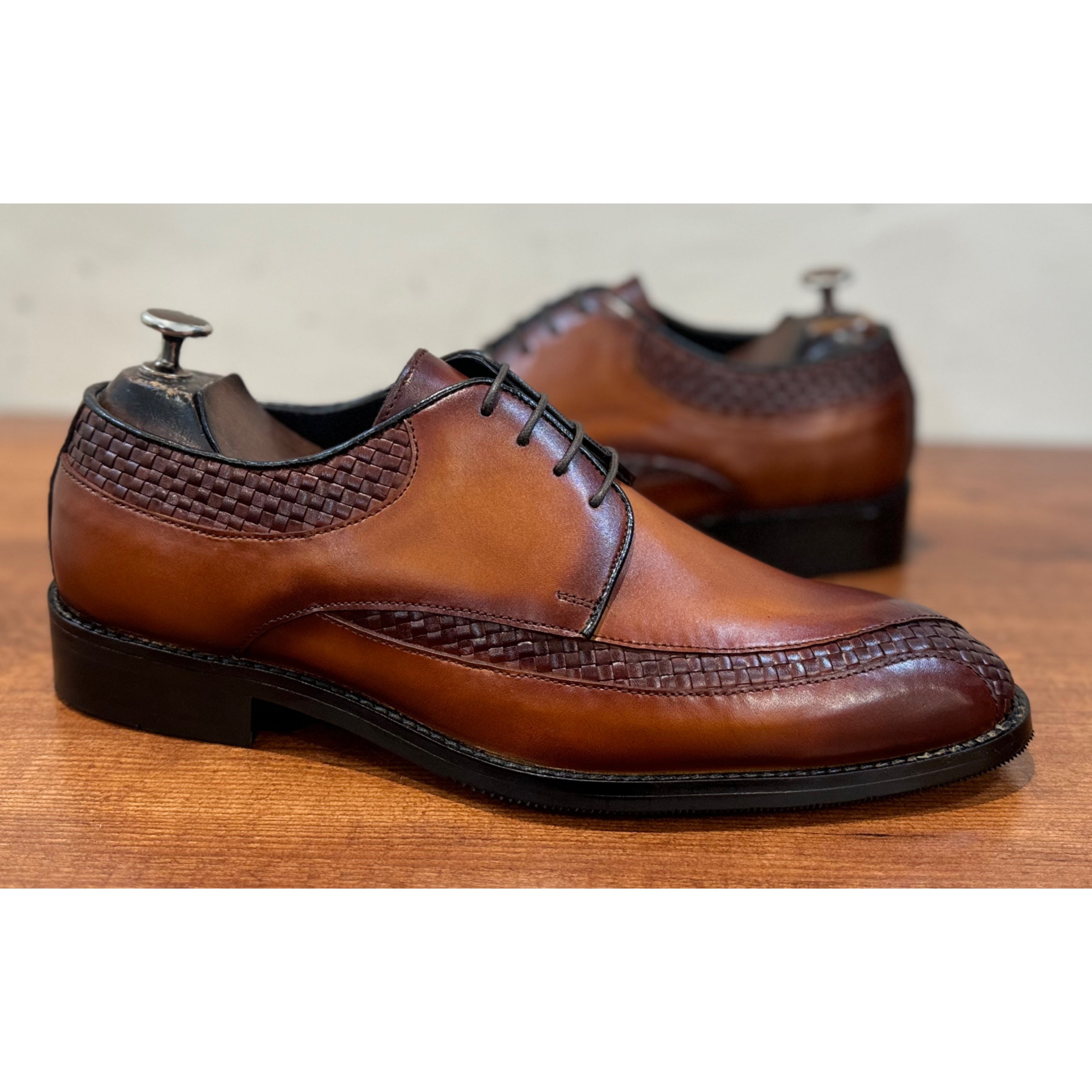 Tan Weave Oxfords Hand Patina