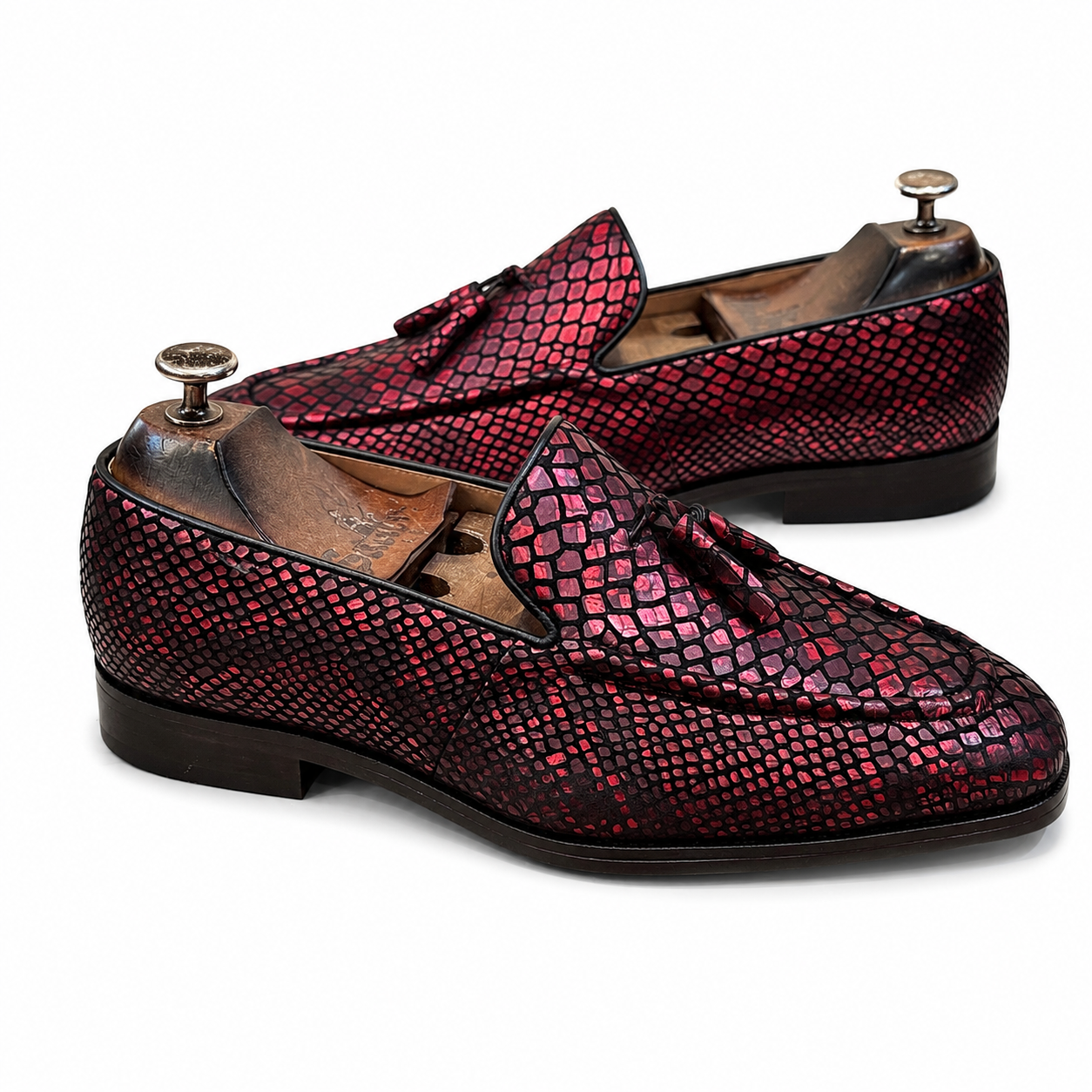 Snake Foil Loafers With Tassels Red