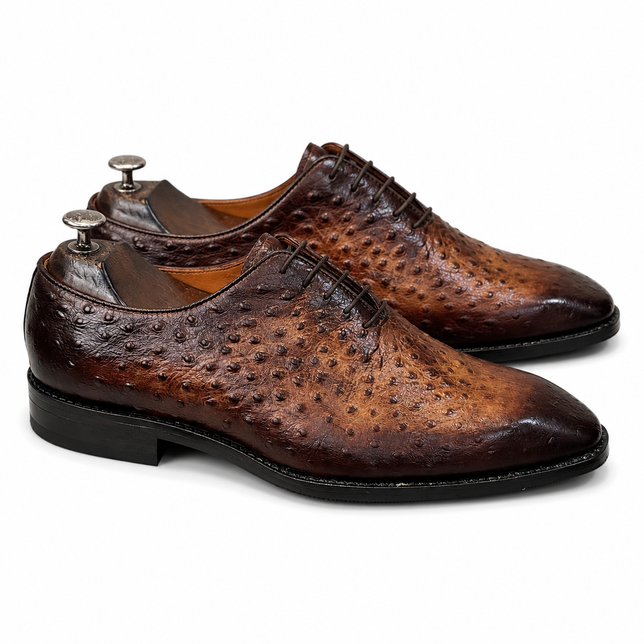 Ostrich Wholecut Oxfords Tan Hand Patina