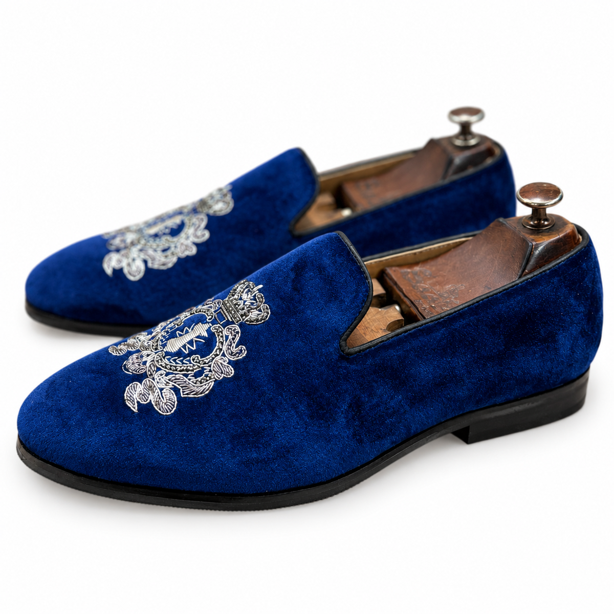 Blue Velvet Embroidery Slipons