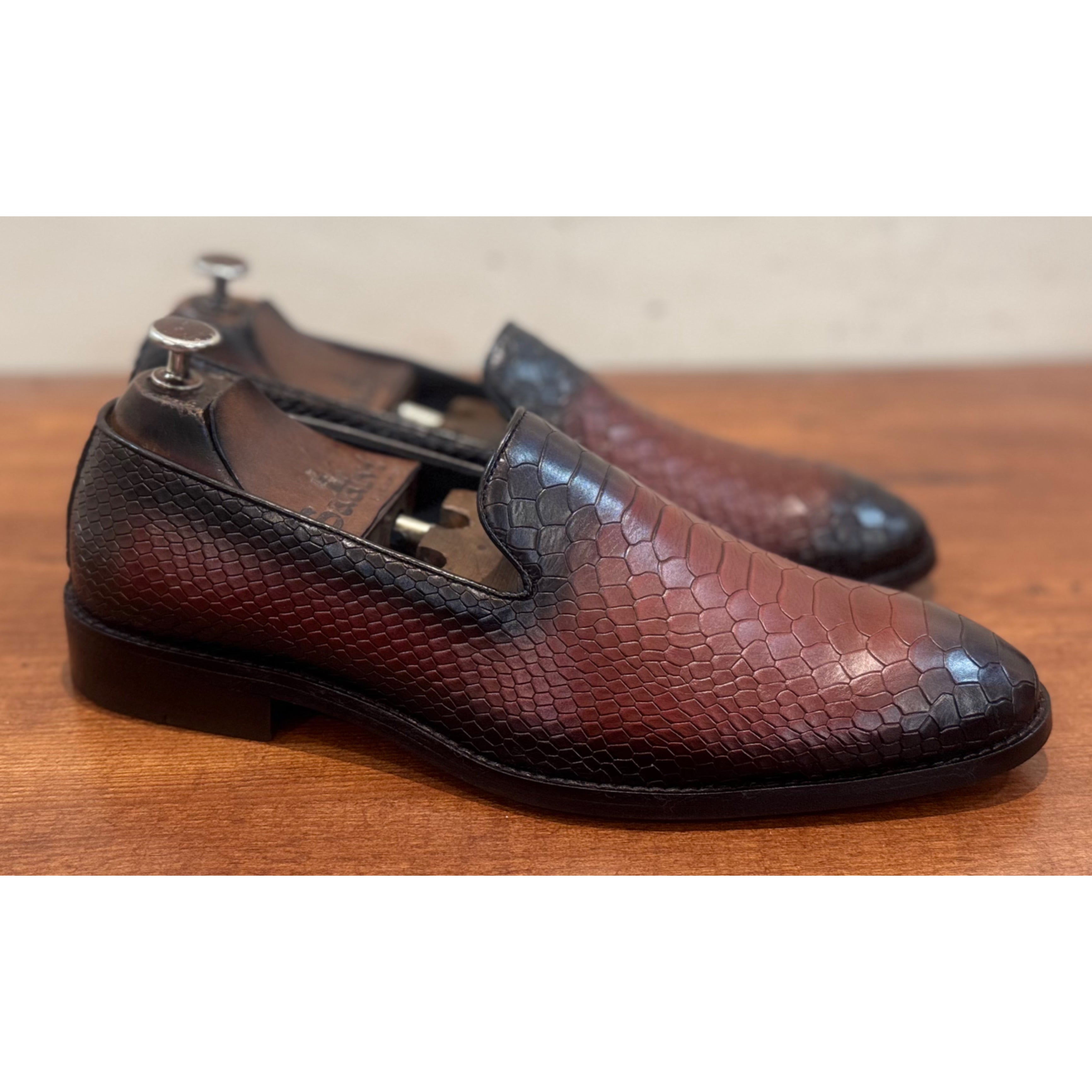 Python Embossed Loafers |Wine