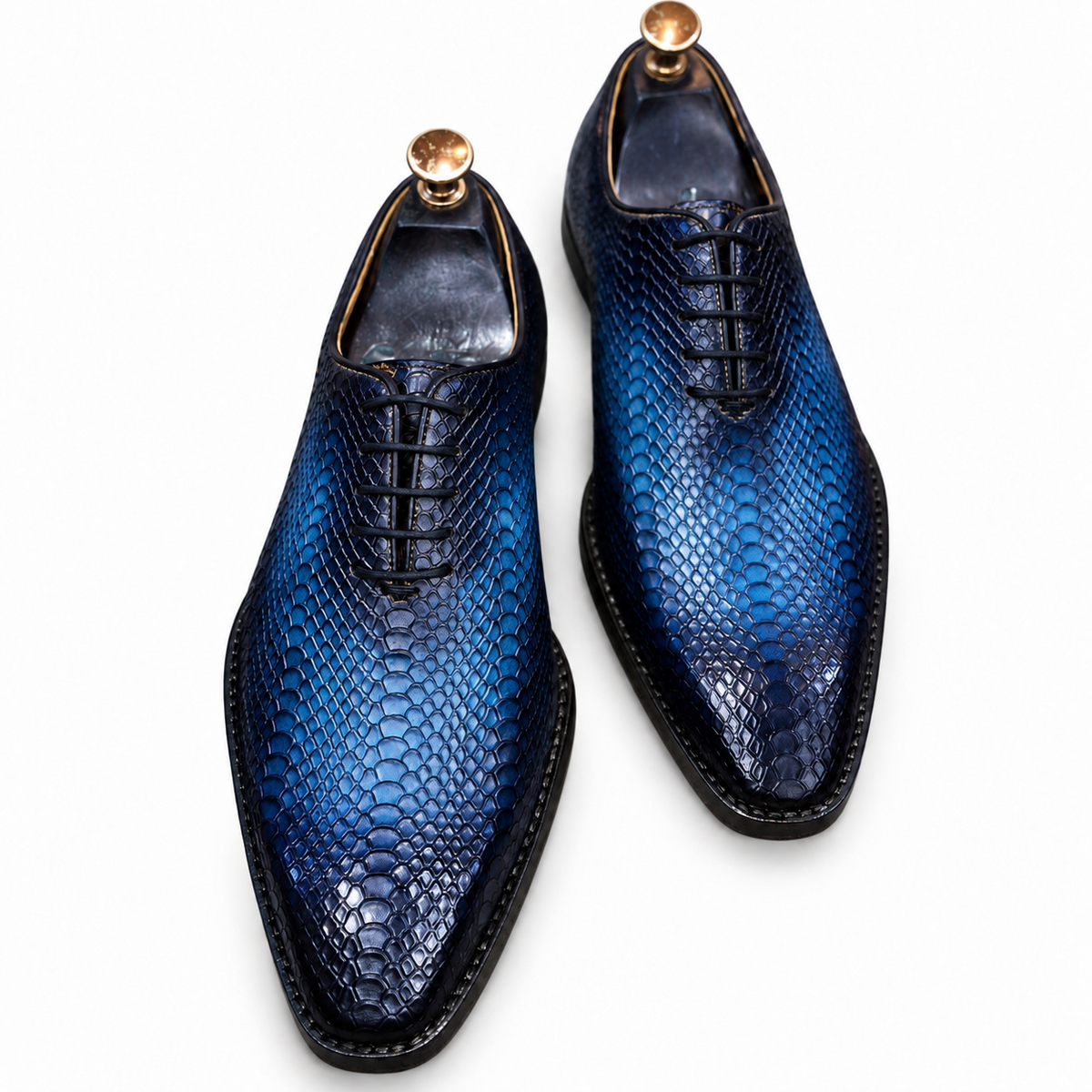 Royal Blue Crocodile-Embossed Oxford Shoes