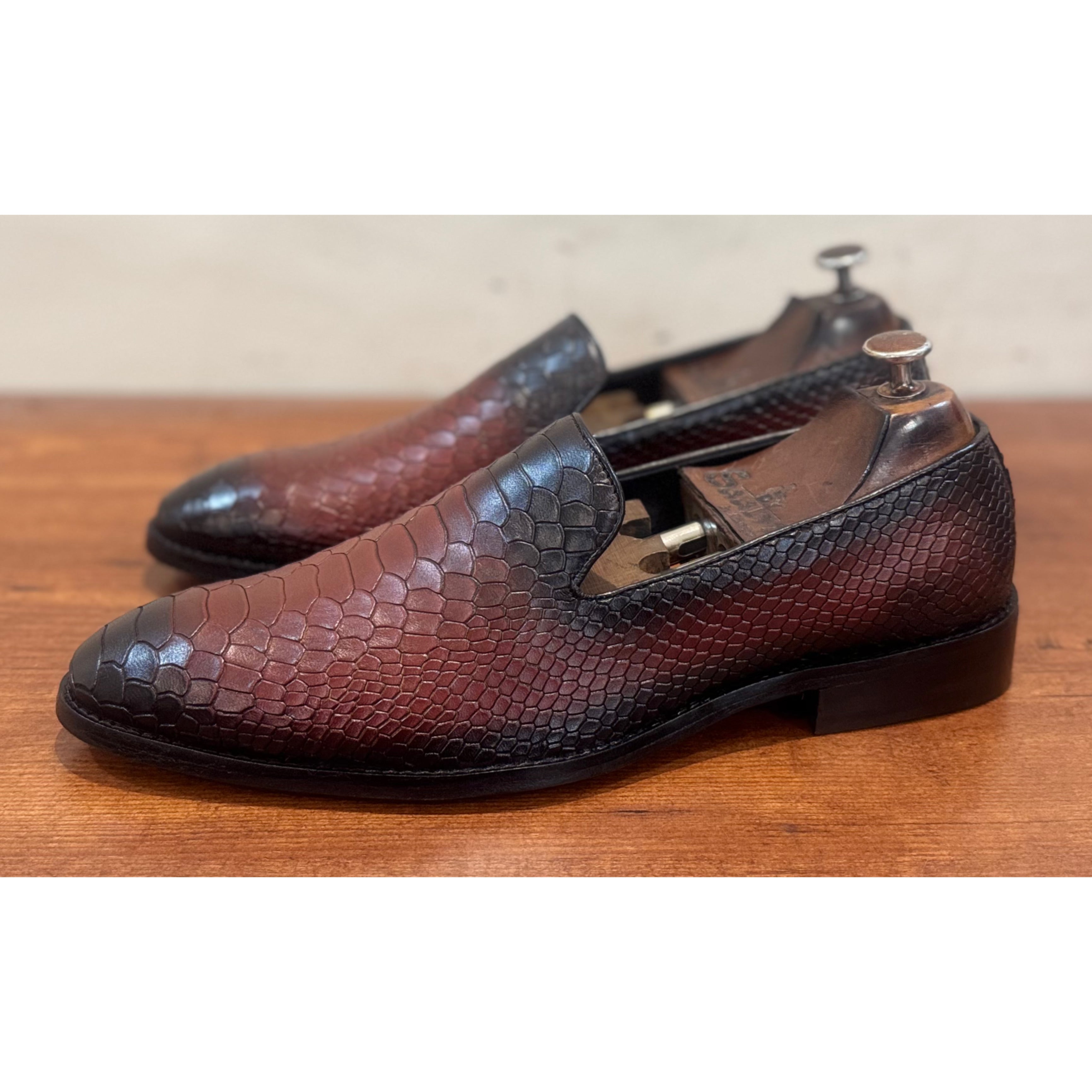 Python Embossed Loafers |Wine