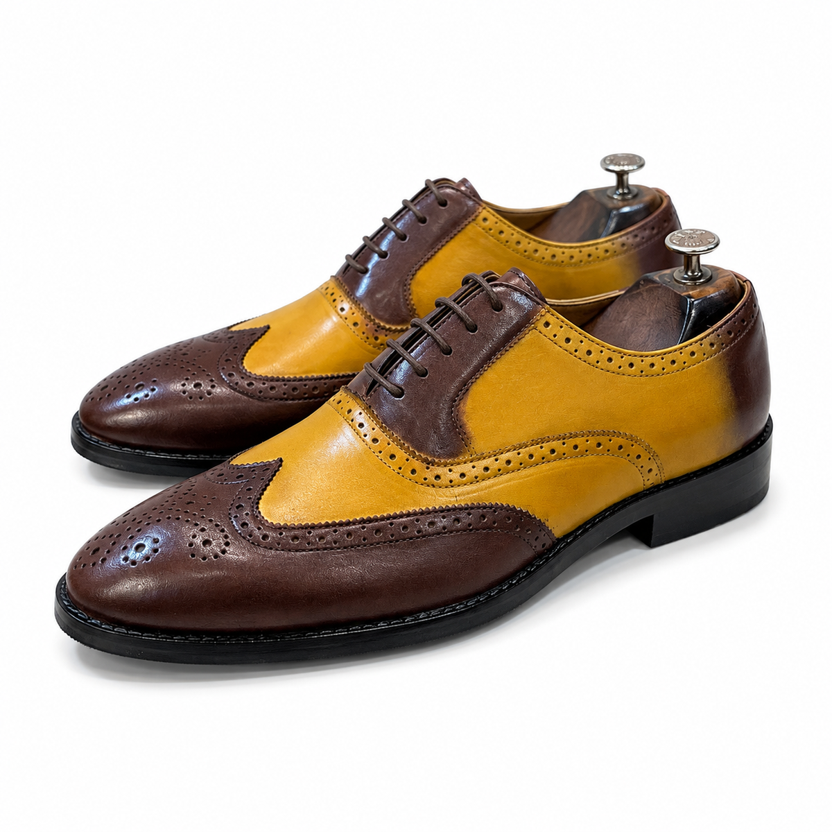 Heritage Two-Tone Wingtip Oxford Brogues – Mustard & Brown