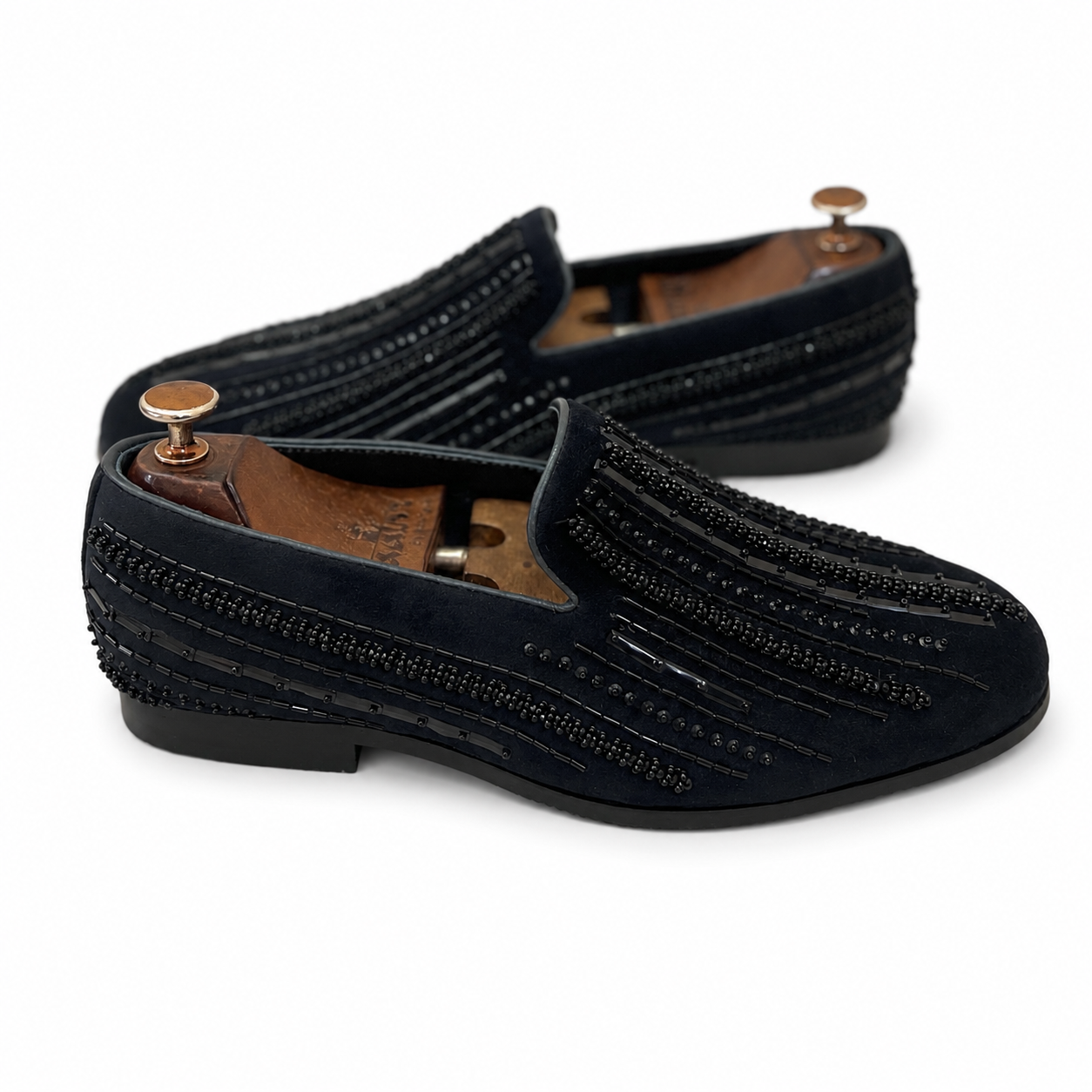 Barone Noir Black Embroidered Velvet Loafers
