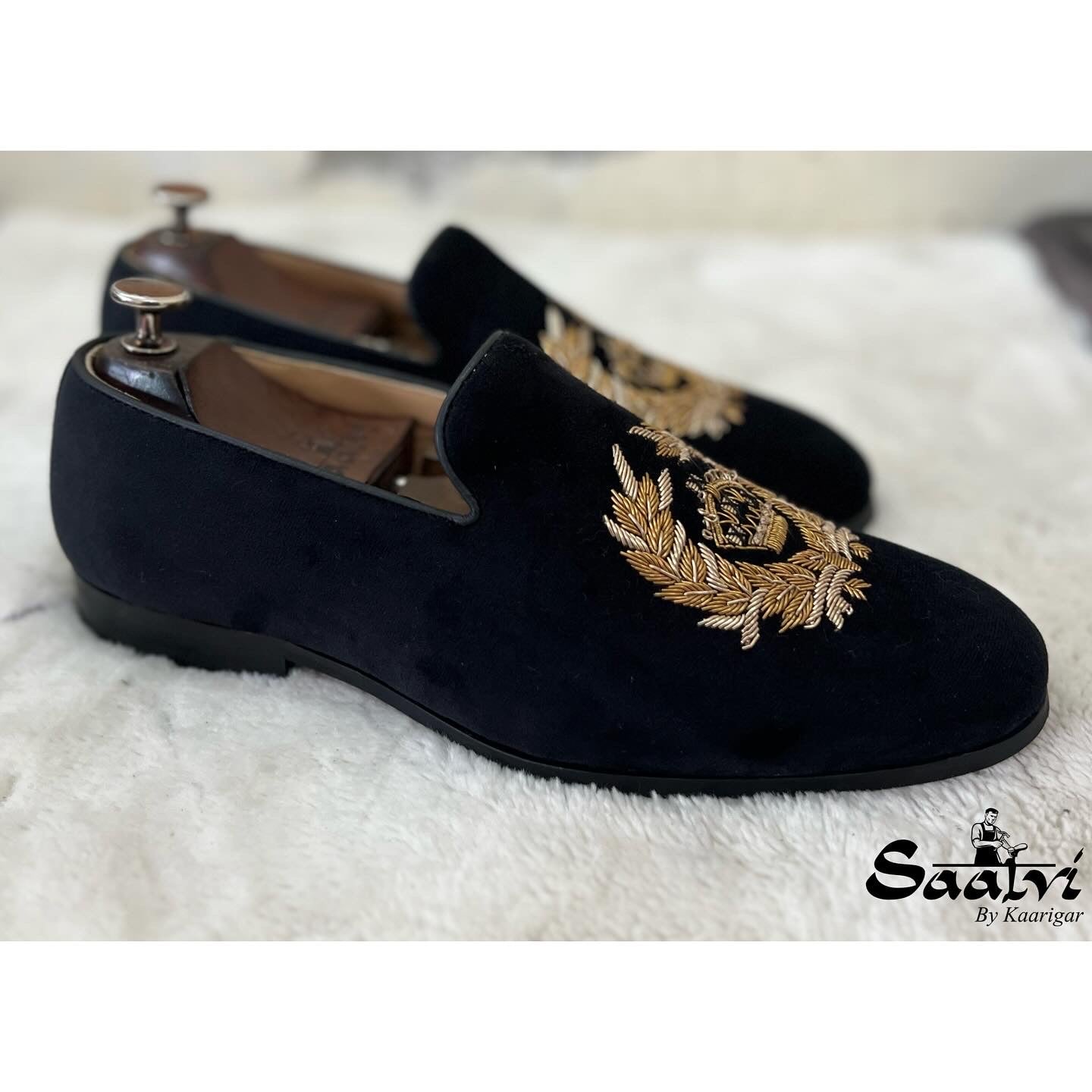 Black Crown Embroidery Slipons