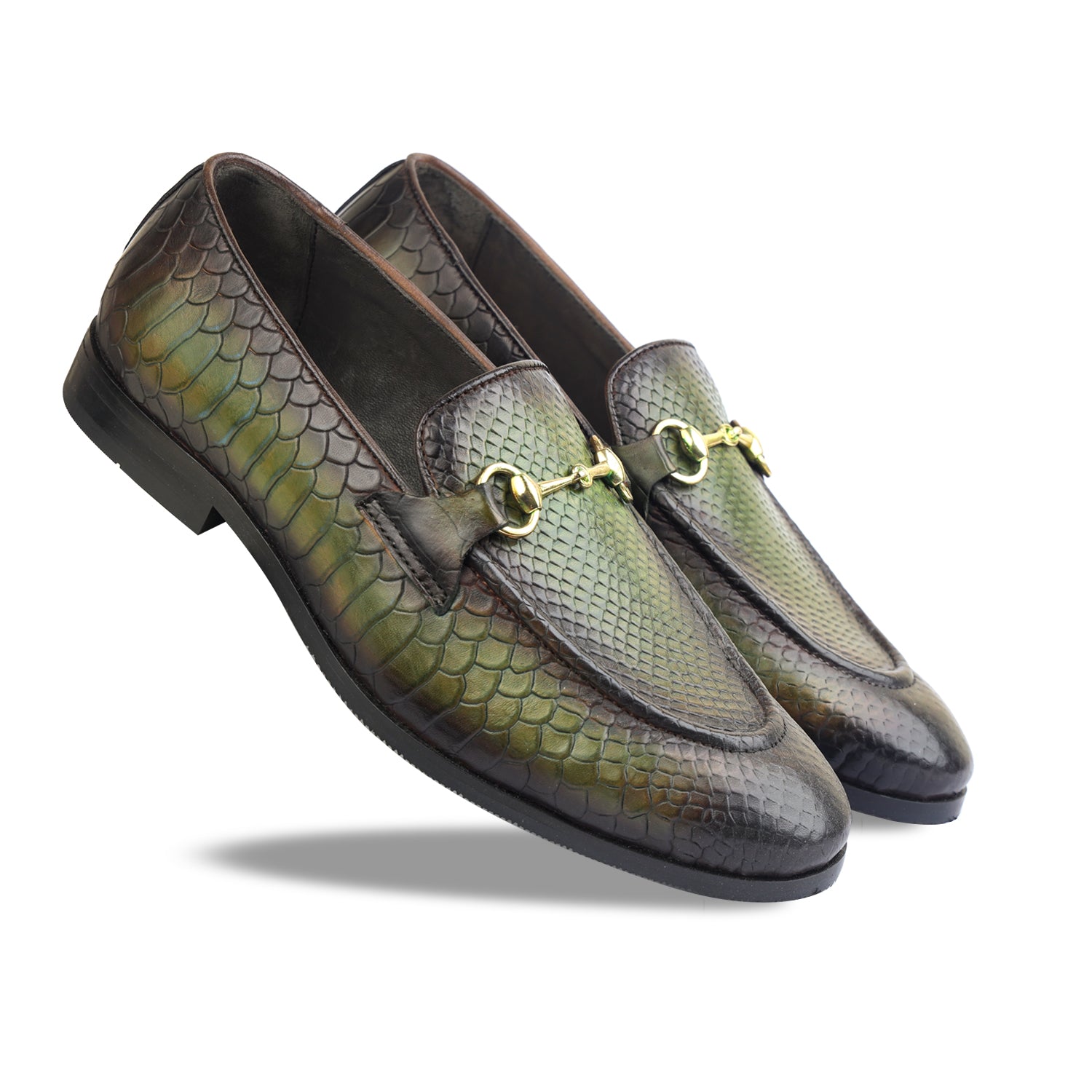 Python Embossed Loafers Green