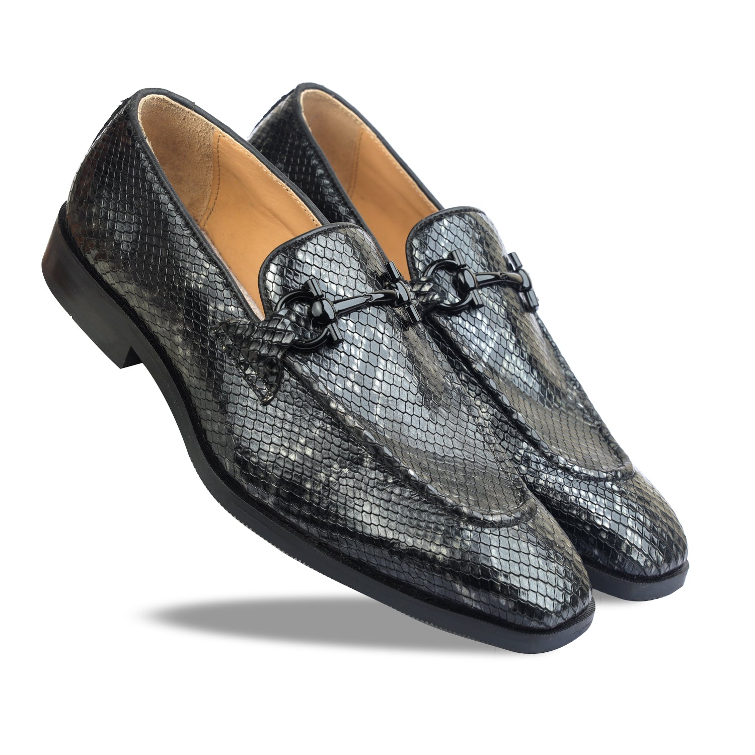 Black Snake Embossed Loafers