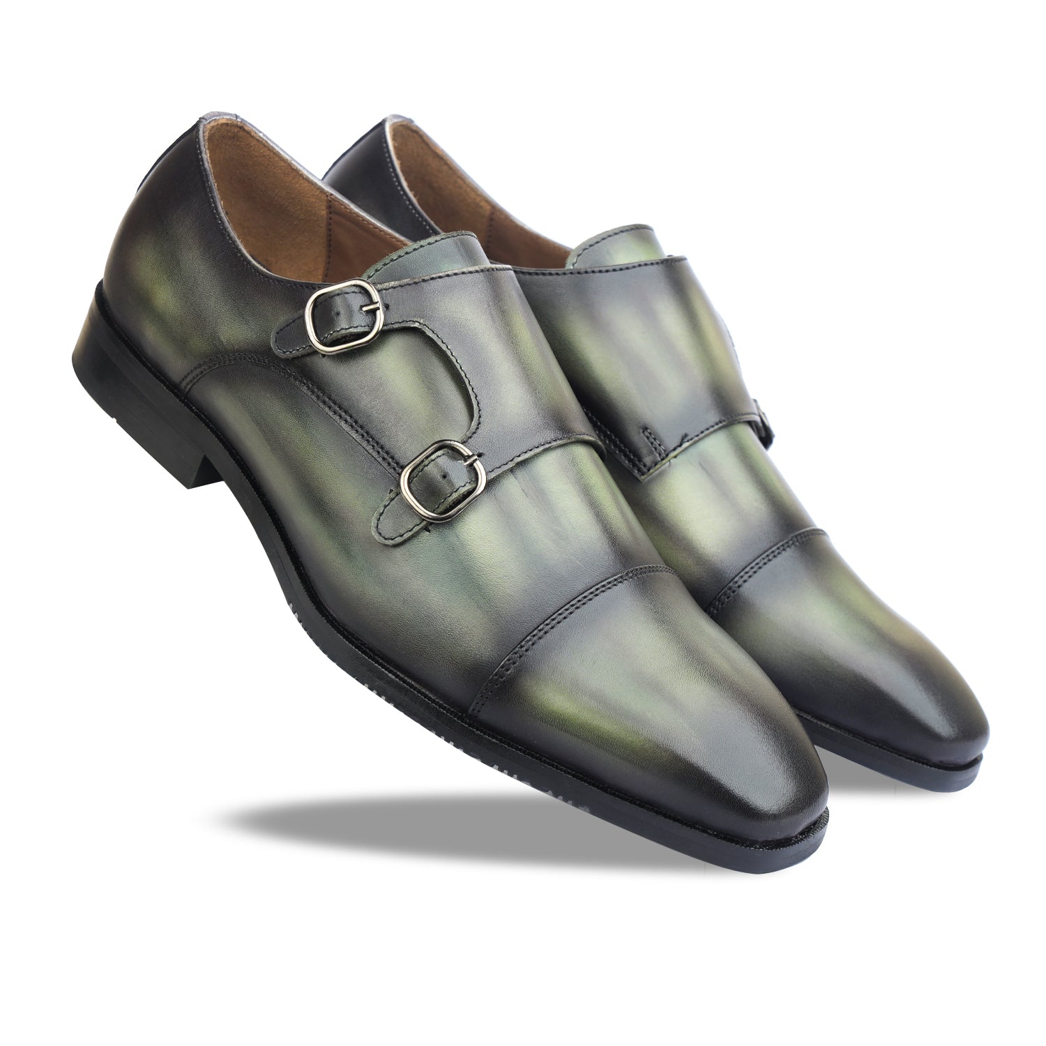 Green Hand Patina Double Monk Strap