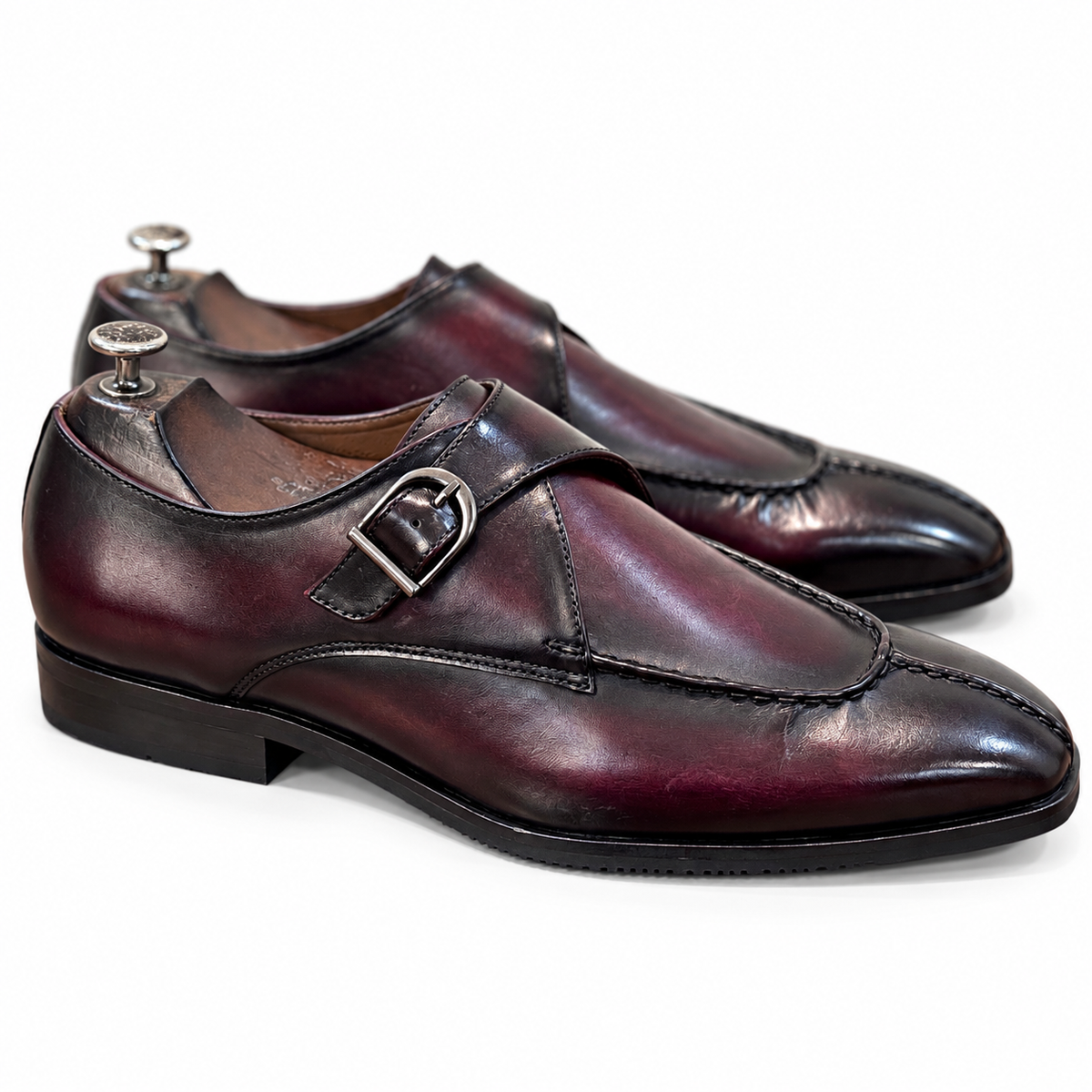 Bordeaux Noir Patina Single Monk Shoes