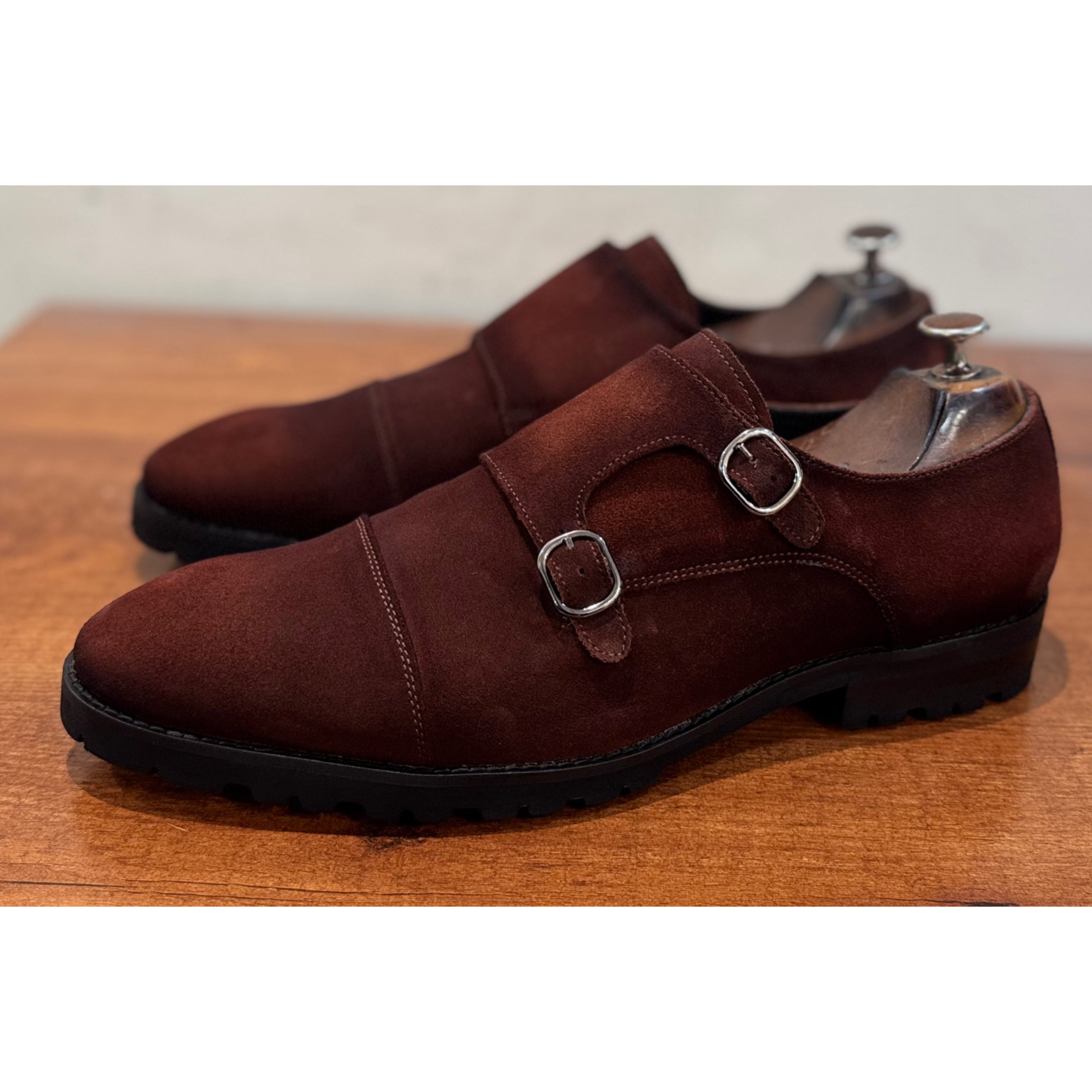 Brown Suede Chunky Monk Straps