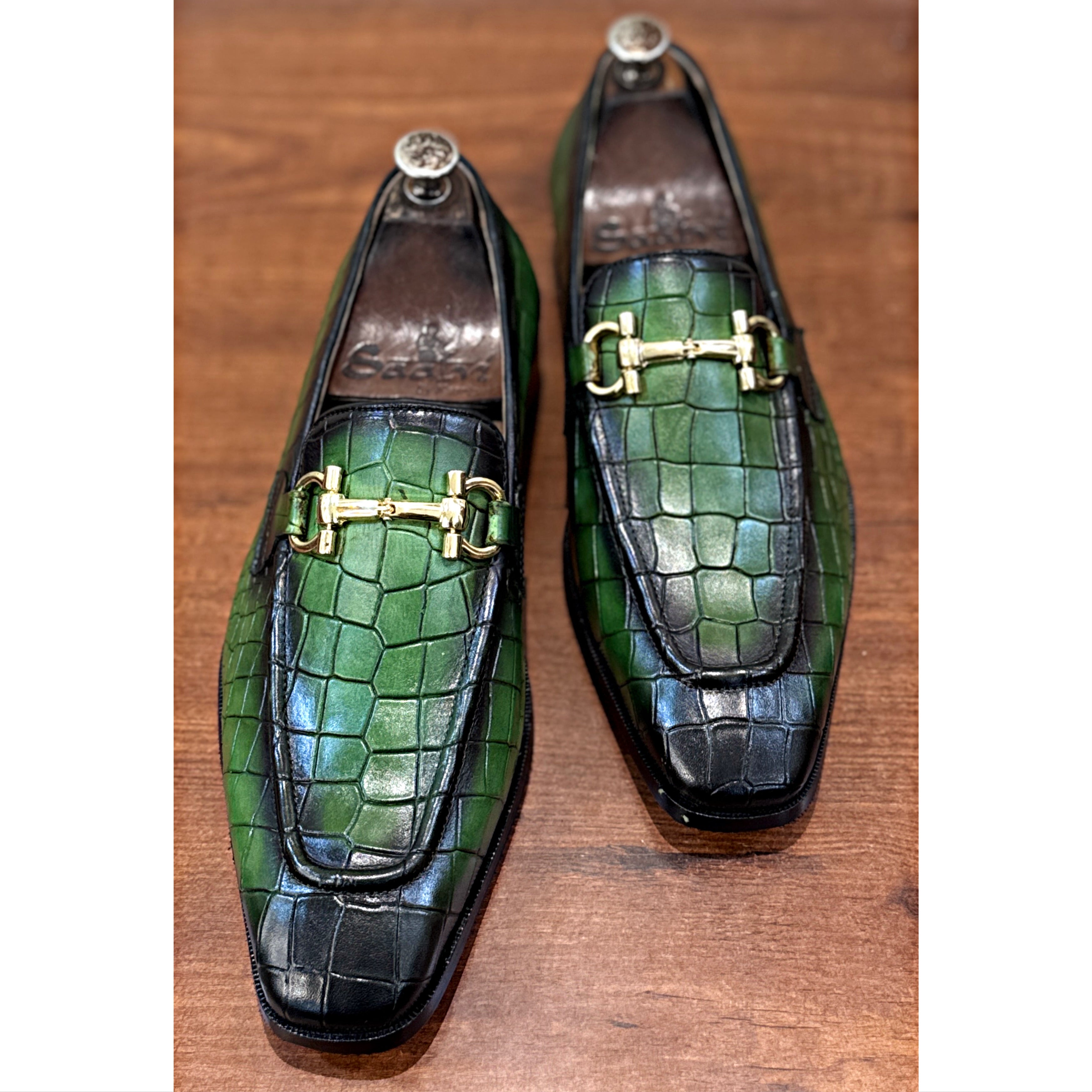 Emerald Croc Luxe Bit Loafers – Handcrafted Italian Style Slip-Ons