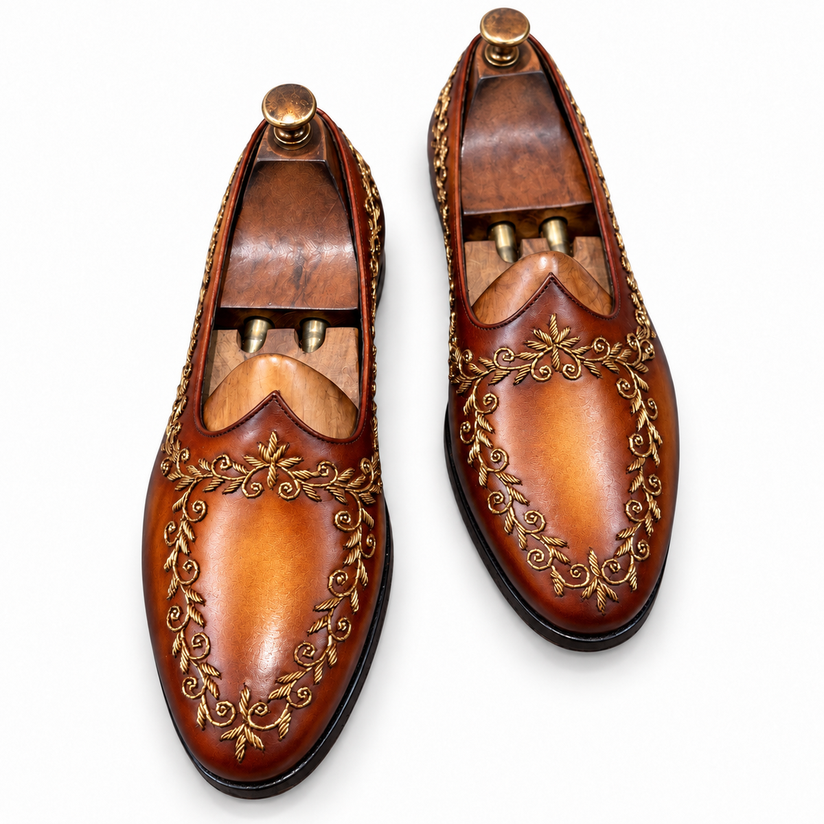 Raja Cognac Embroidered Leather Jalsa