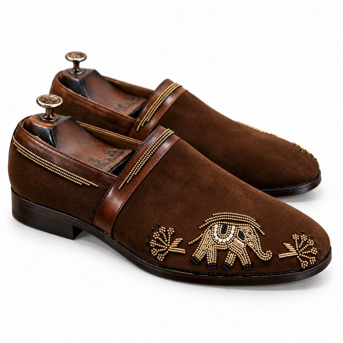 Cognac Royale Elephant Embellished Loafers