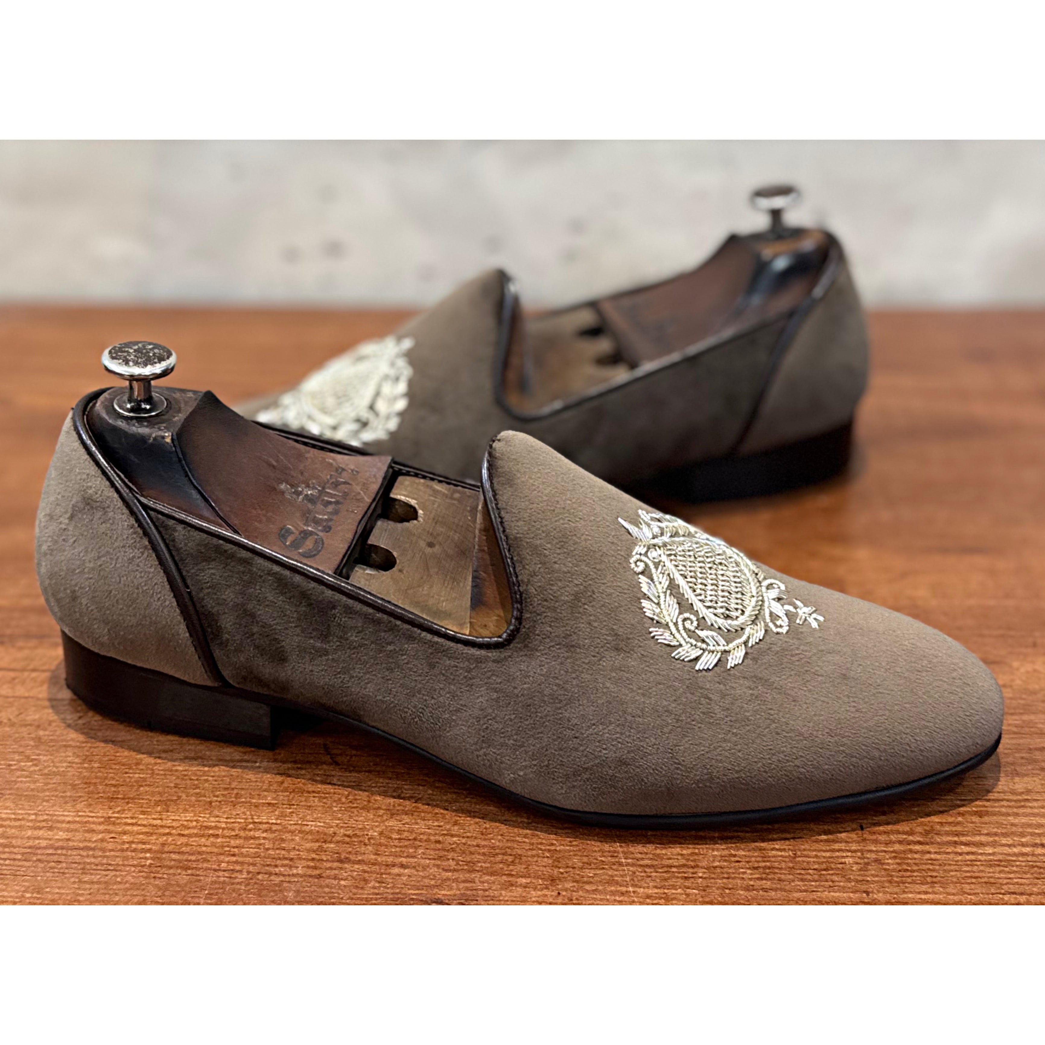 Beige Slipons With Embroidery