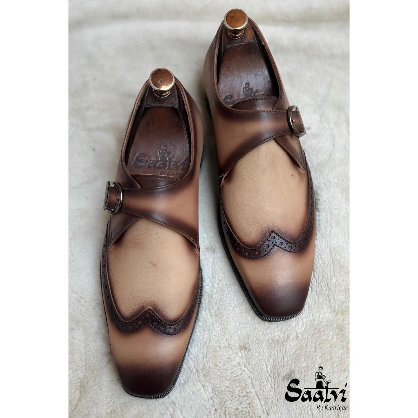 Single Monk Strap Hand Patina Beige